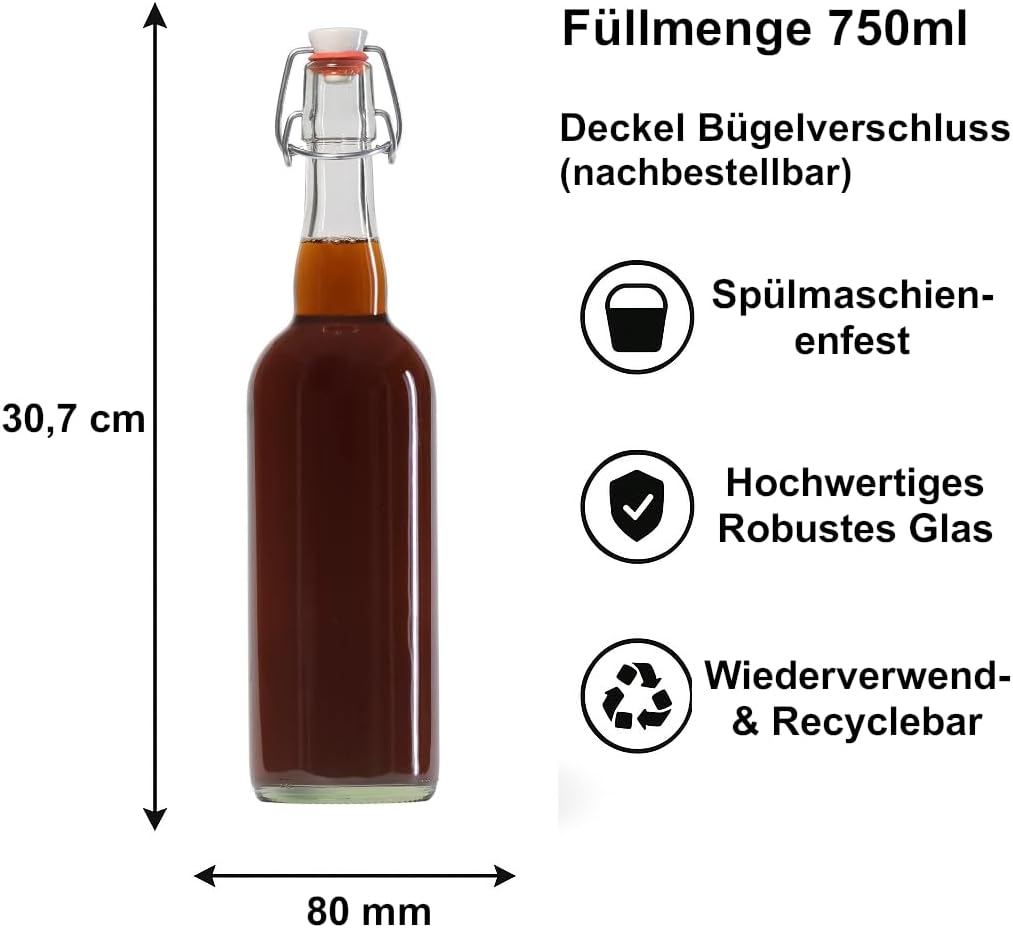 Leere Bügelflaschen 10er-Set, Weiss 750 ml 10