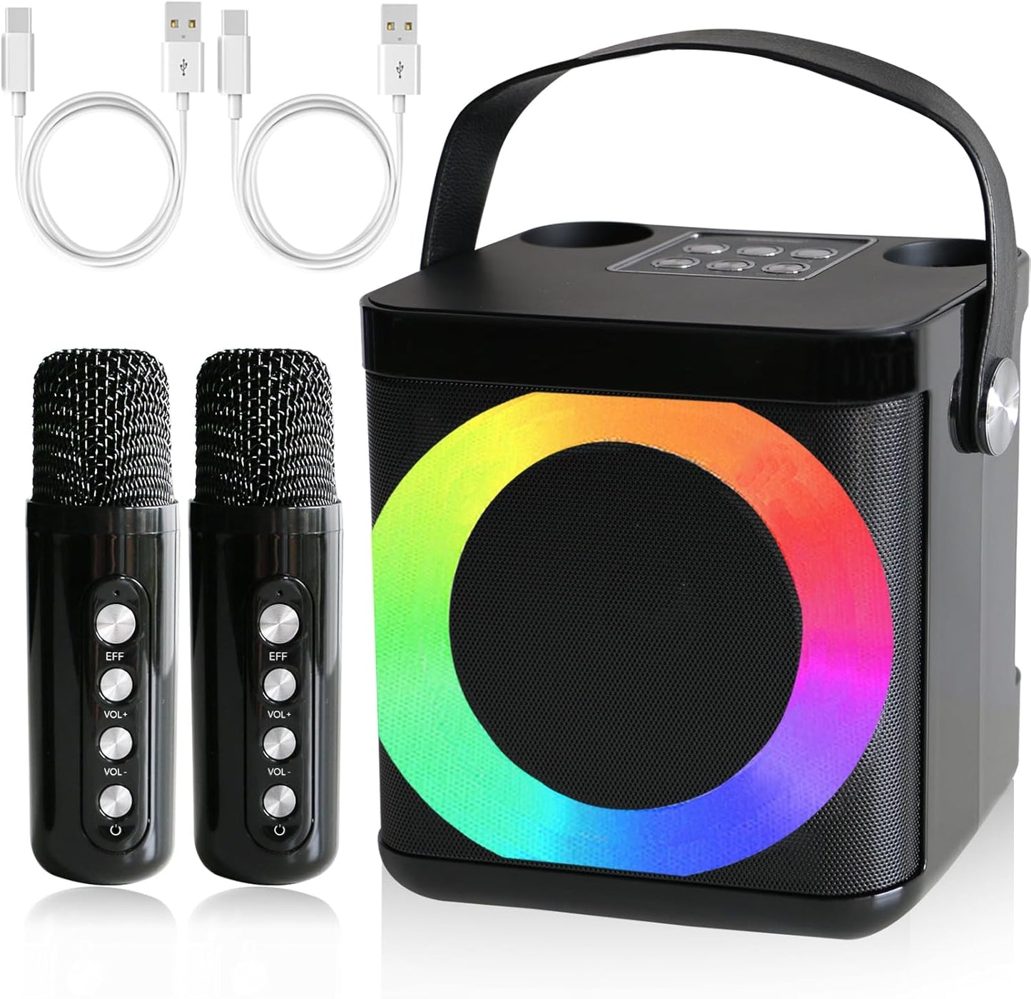 Karaoke-Maschine mit 2 drahtlosen Mikrofonen, Black