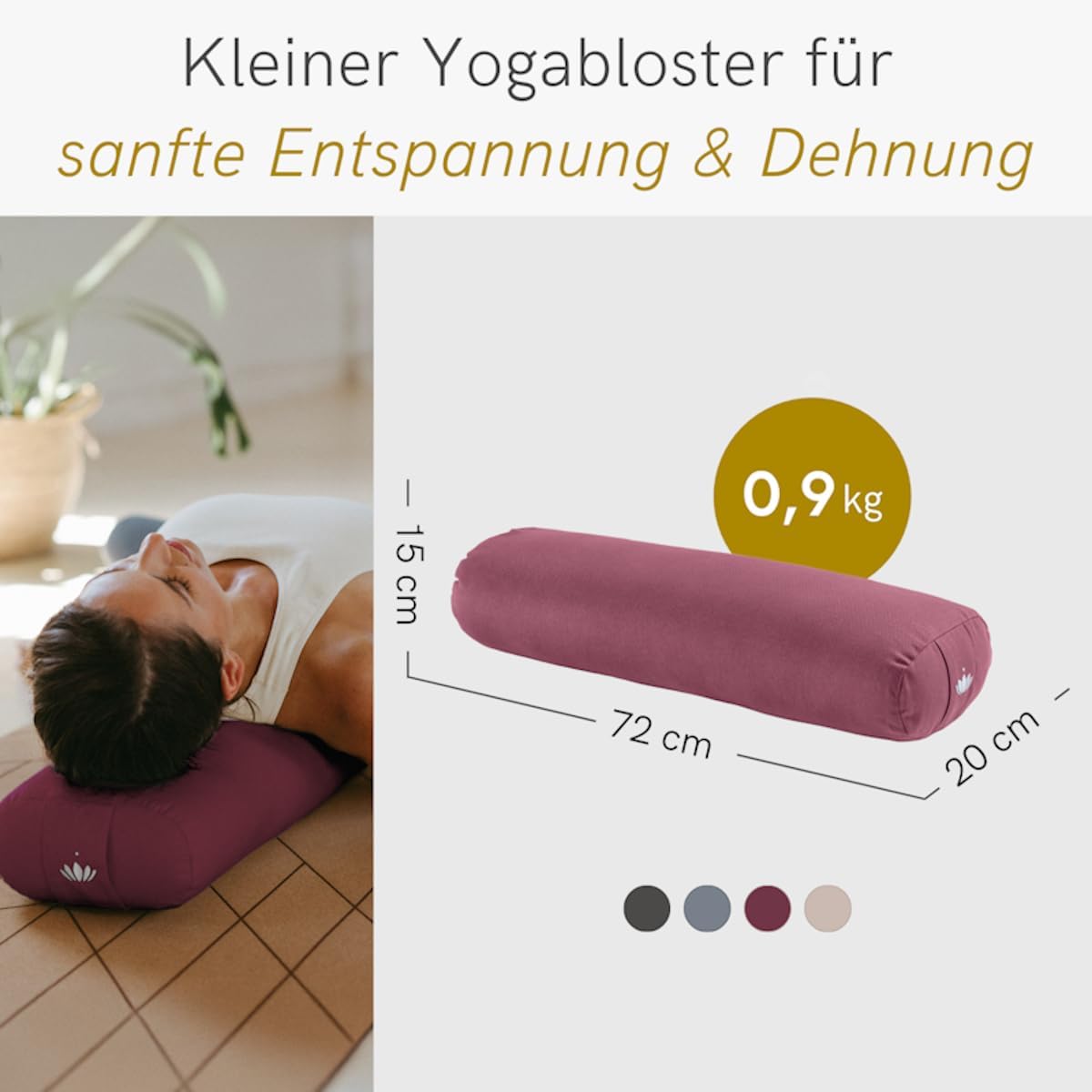 Bolster Yoga Nackenrolle mit Kapok-Füllung, Aubergine