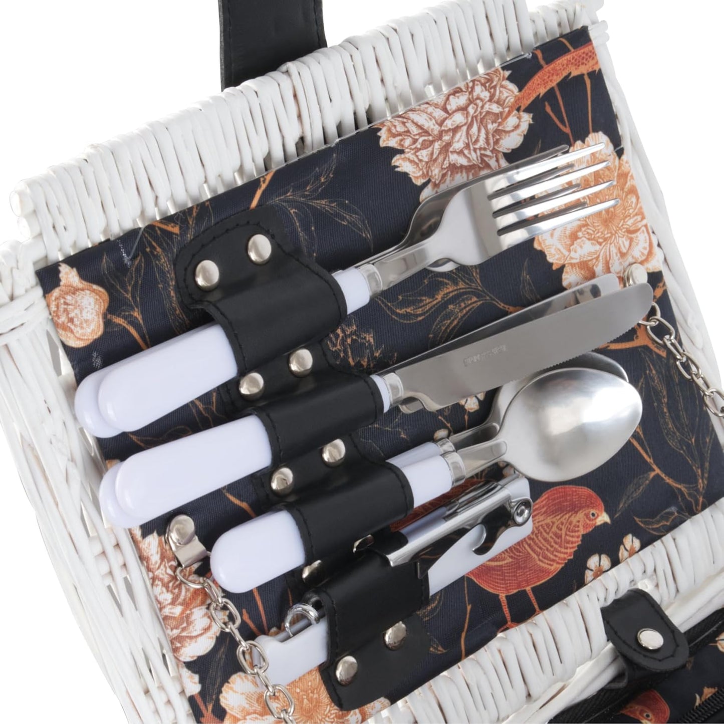 Picknickkorb für 2 Personen mit 12-teiligem Geschirr-Set, Weiss