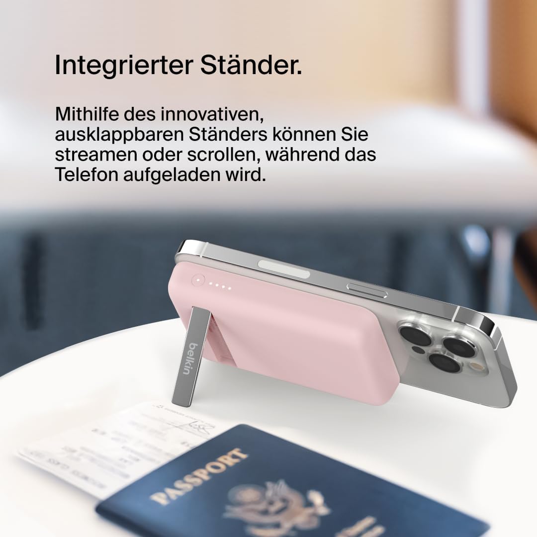 Magnetische Powerbank, MagSafe kompatible, mit Standfunktion für iPhone, Rosa