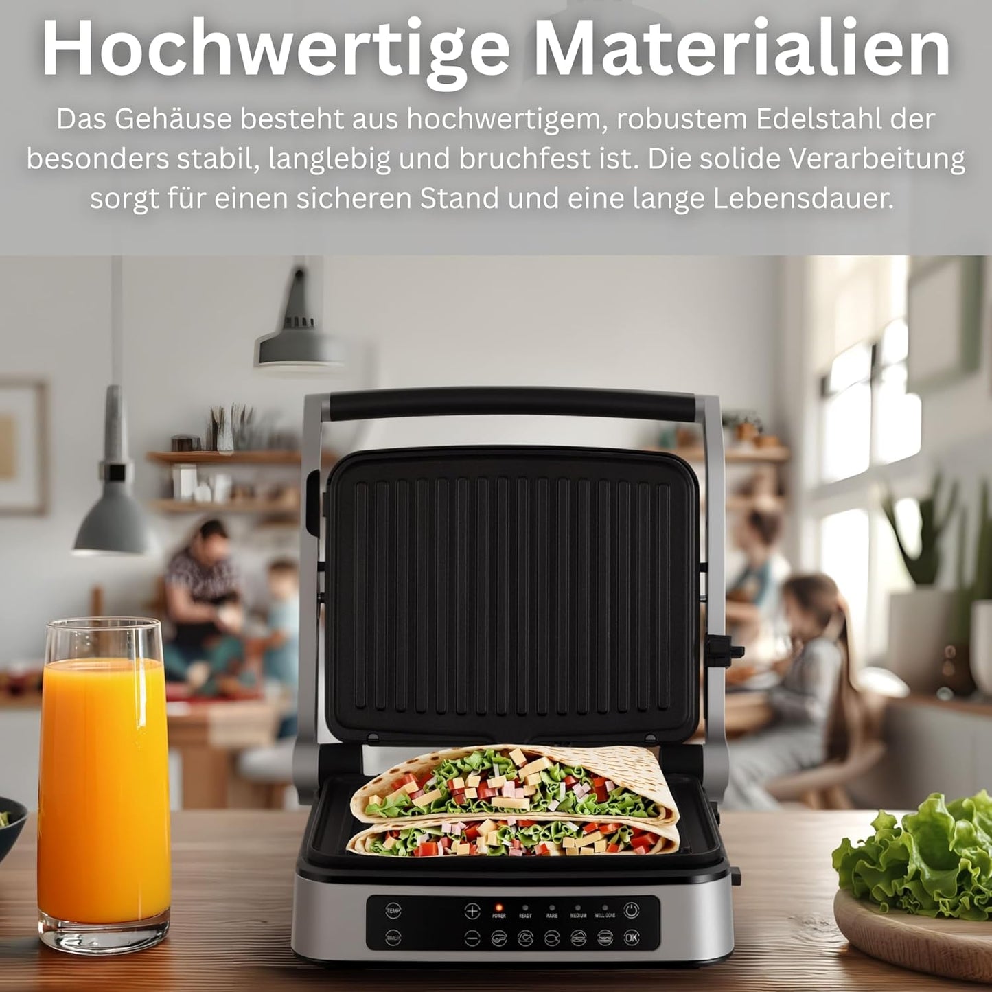 Kontaktgrill mit Touch-Display & abnehmbaren Platten