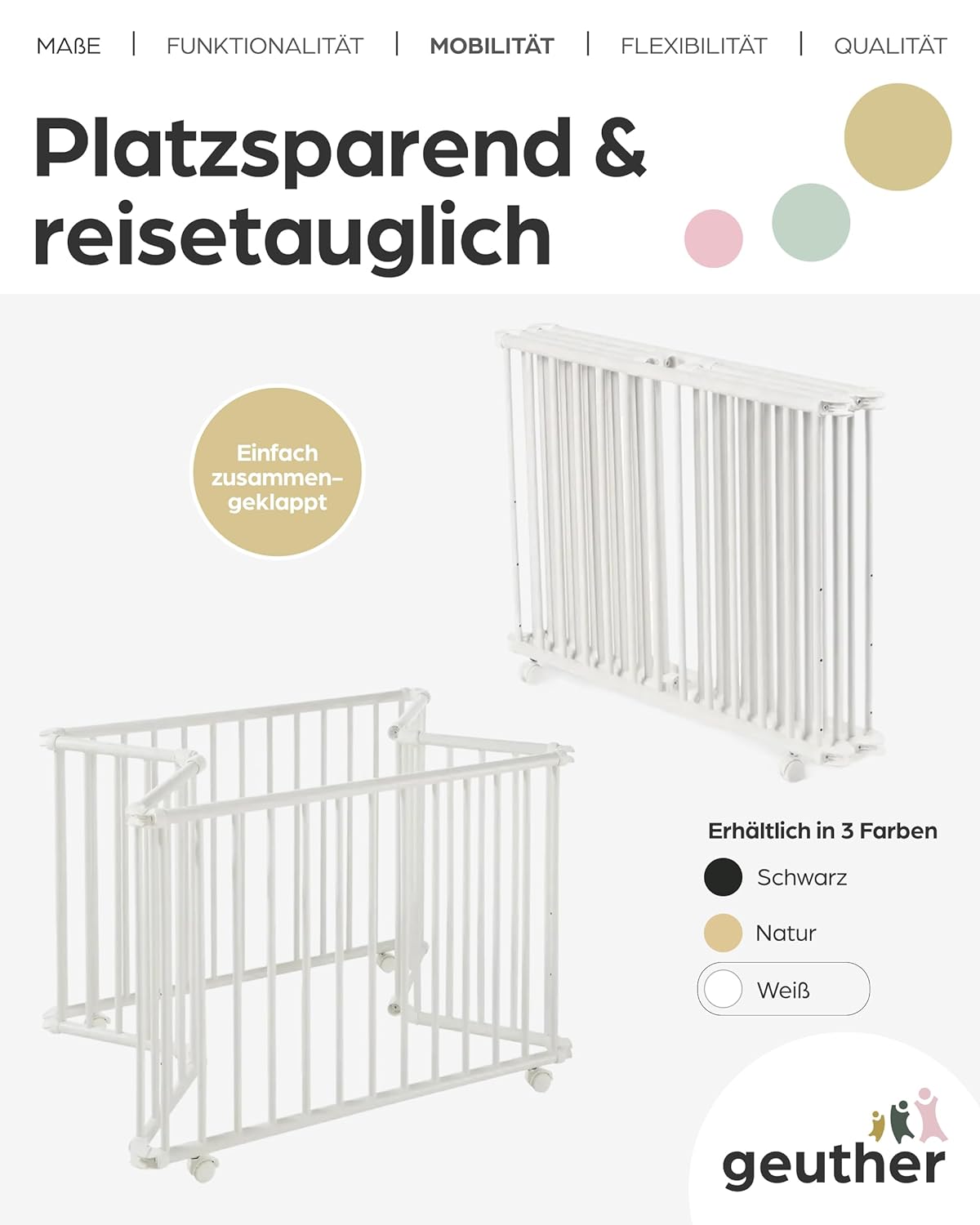 Höhenverstellbares Baby-Laufgitter Lucilee, Mint 76 cm x 97 cm Weiss