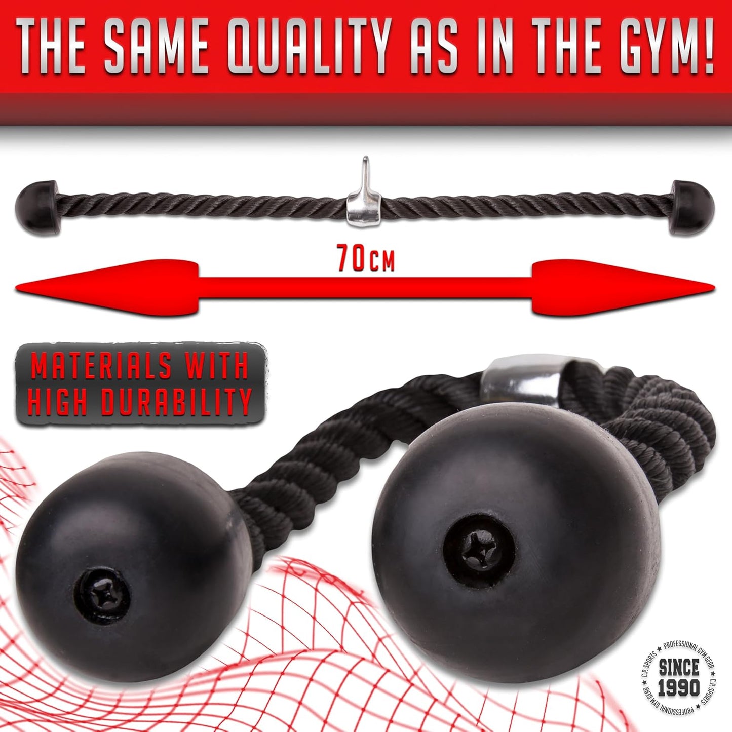 Trizepsseil für Krafttraining, inkl. Karabiner, 70 cm Trizepsseil MIT Karabiner