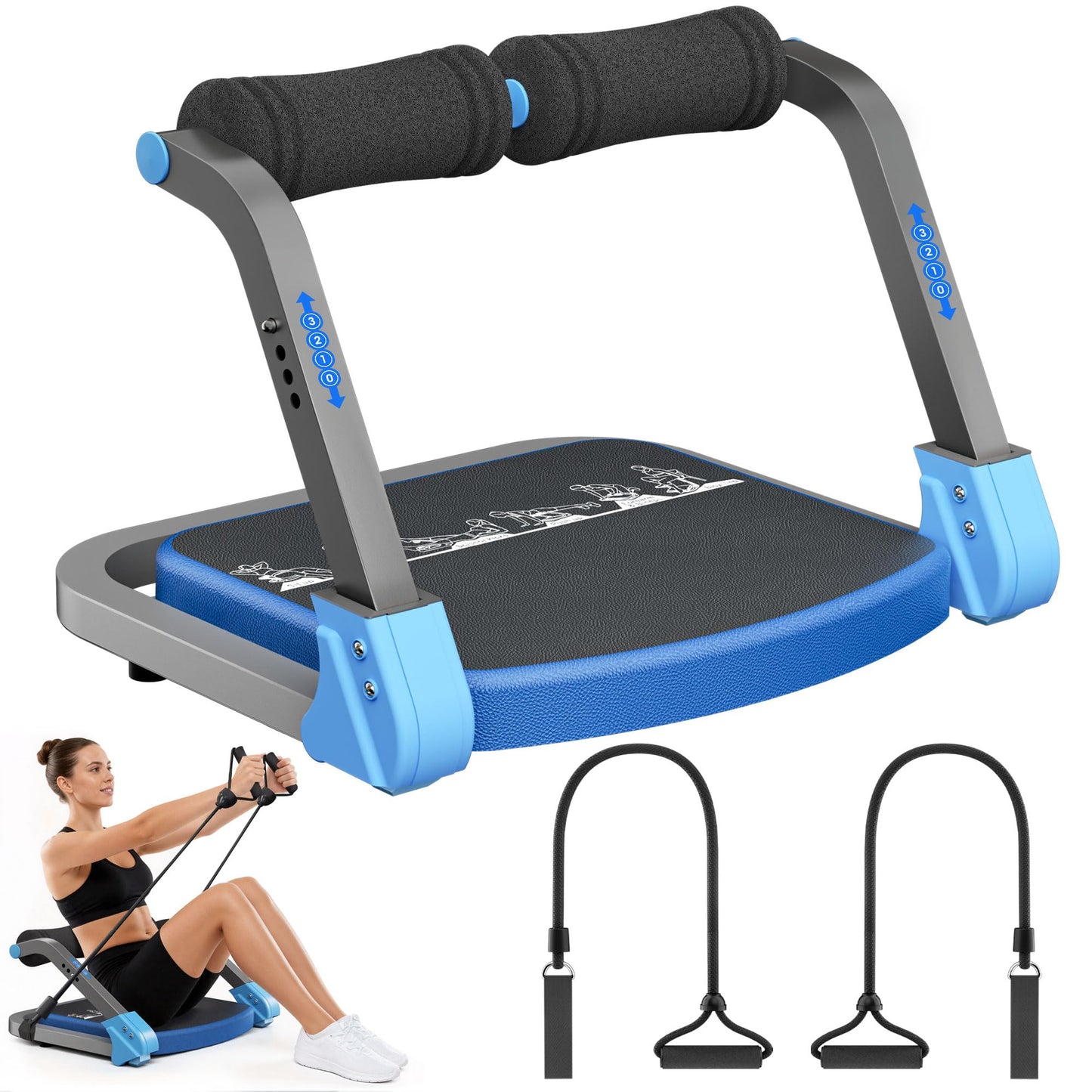 Bauchtrainer mit Zugseilen und einstellbarem Widerstand, Blau