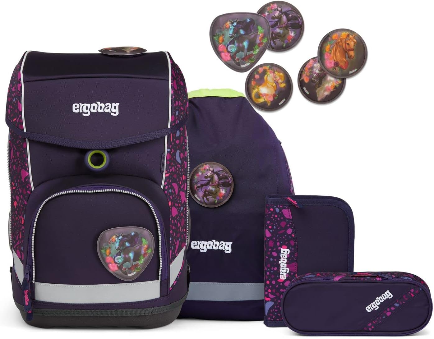 Ergonomischer Schulrucksack-Set, 5-teilig, Pferdeflüstbärer, Einheitsgröße Pferdeflüstbärer - Dunkelblau
