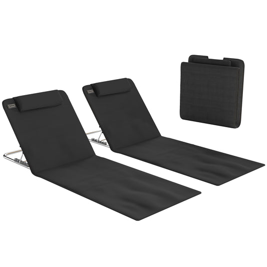 2 x Sonnenliegen mit verstellbarer Rückenlehne, Schwarz
