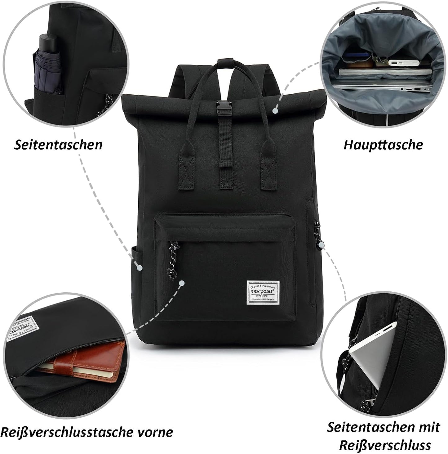 Wasserdichter Laptop-Rucksack, Schwarz 01