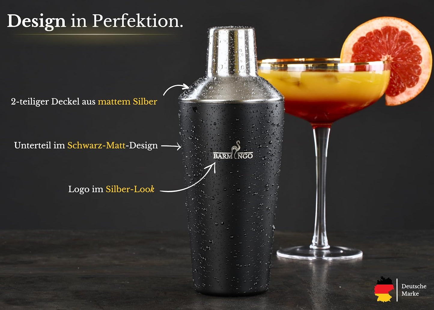 11-teiliges Cocktail-Set, Schwarz-silber
