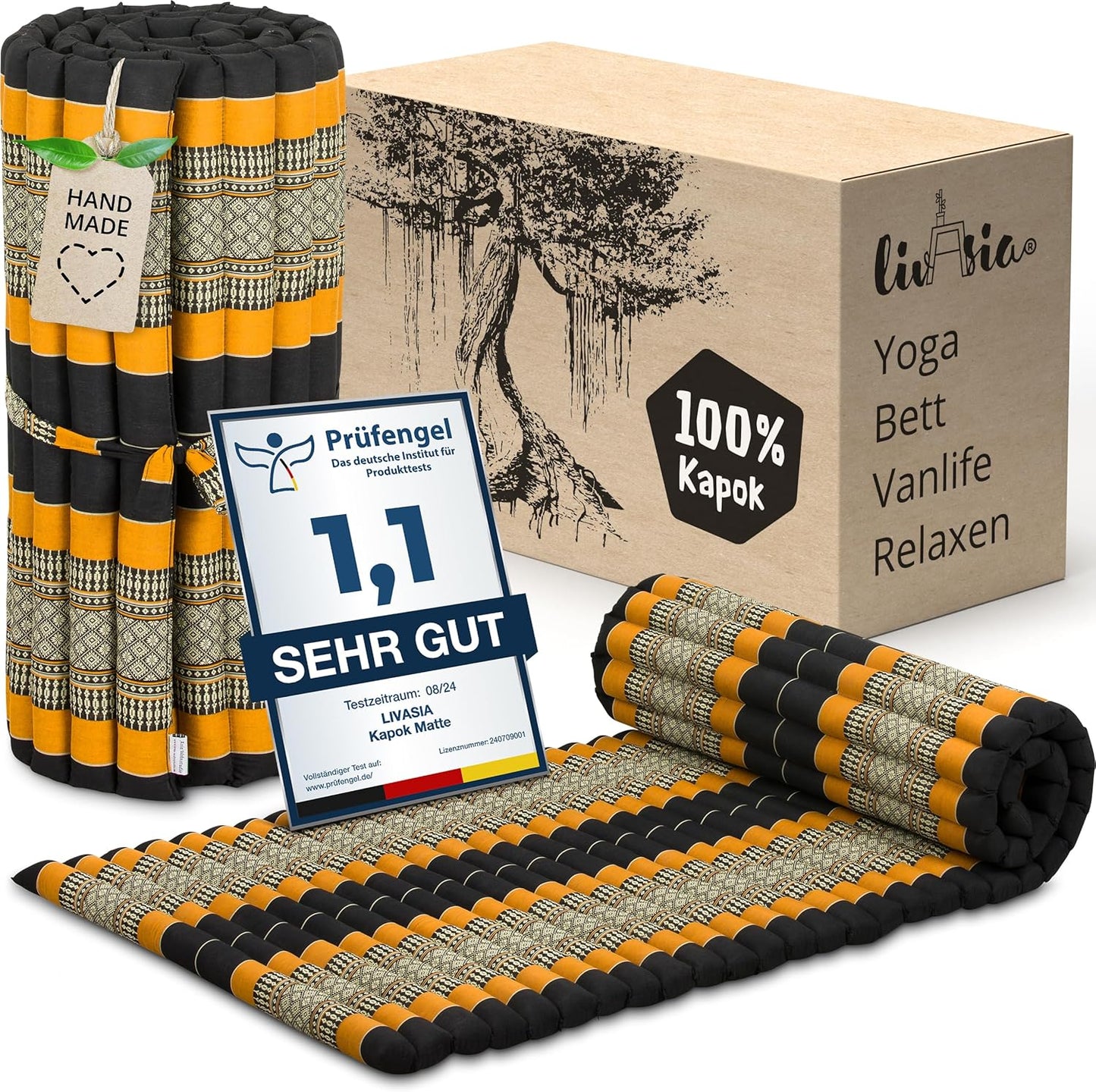 Rollmatte Rollmatratze Gästebett (200x110x4,5cm), M (200 x 75 cm) Schwarz/Orange