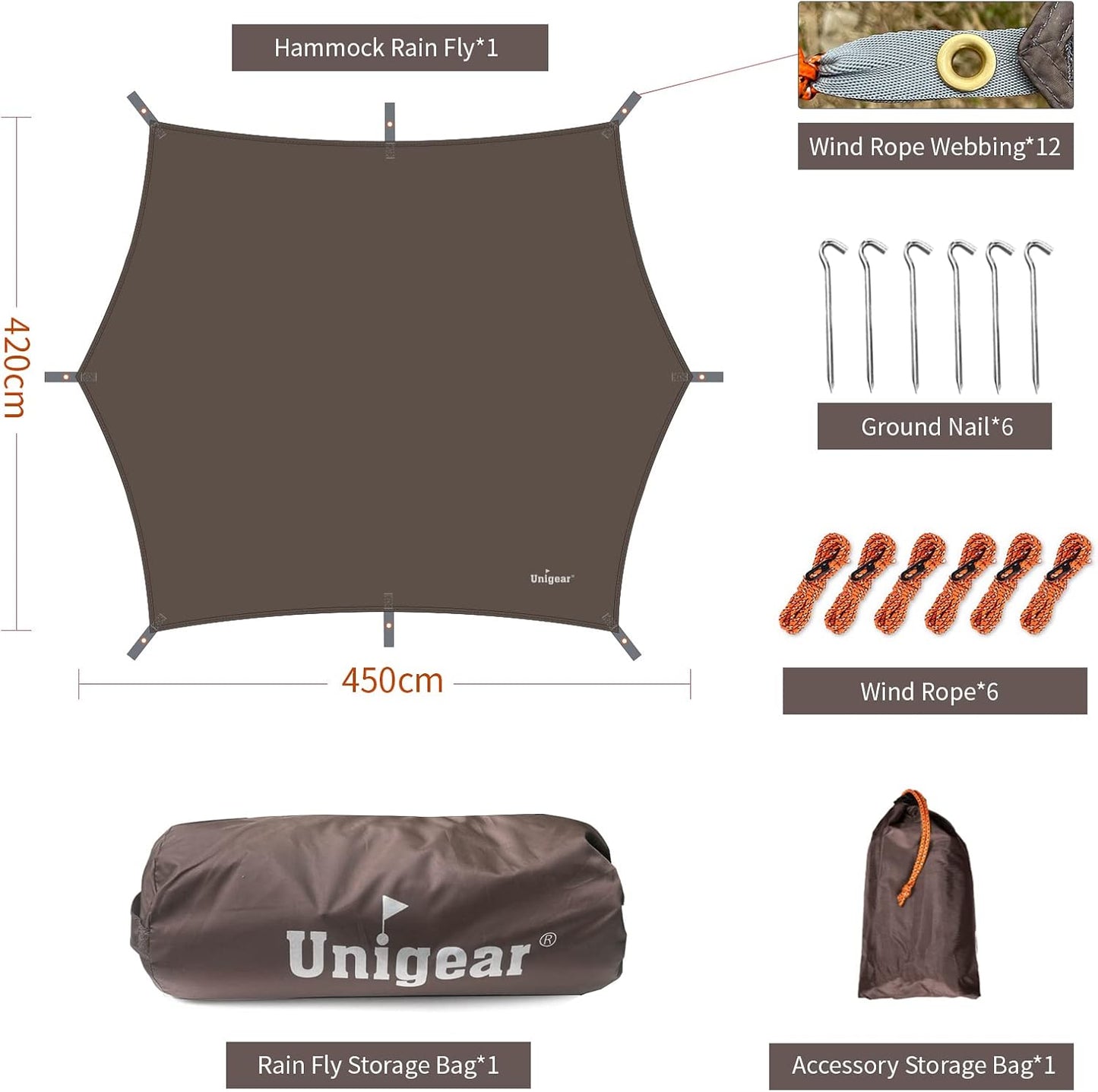 Wasserdichtes Tarp, Kaffee 450x420cm