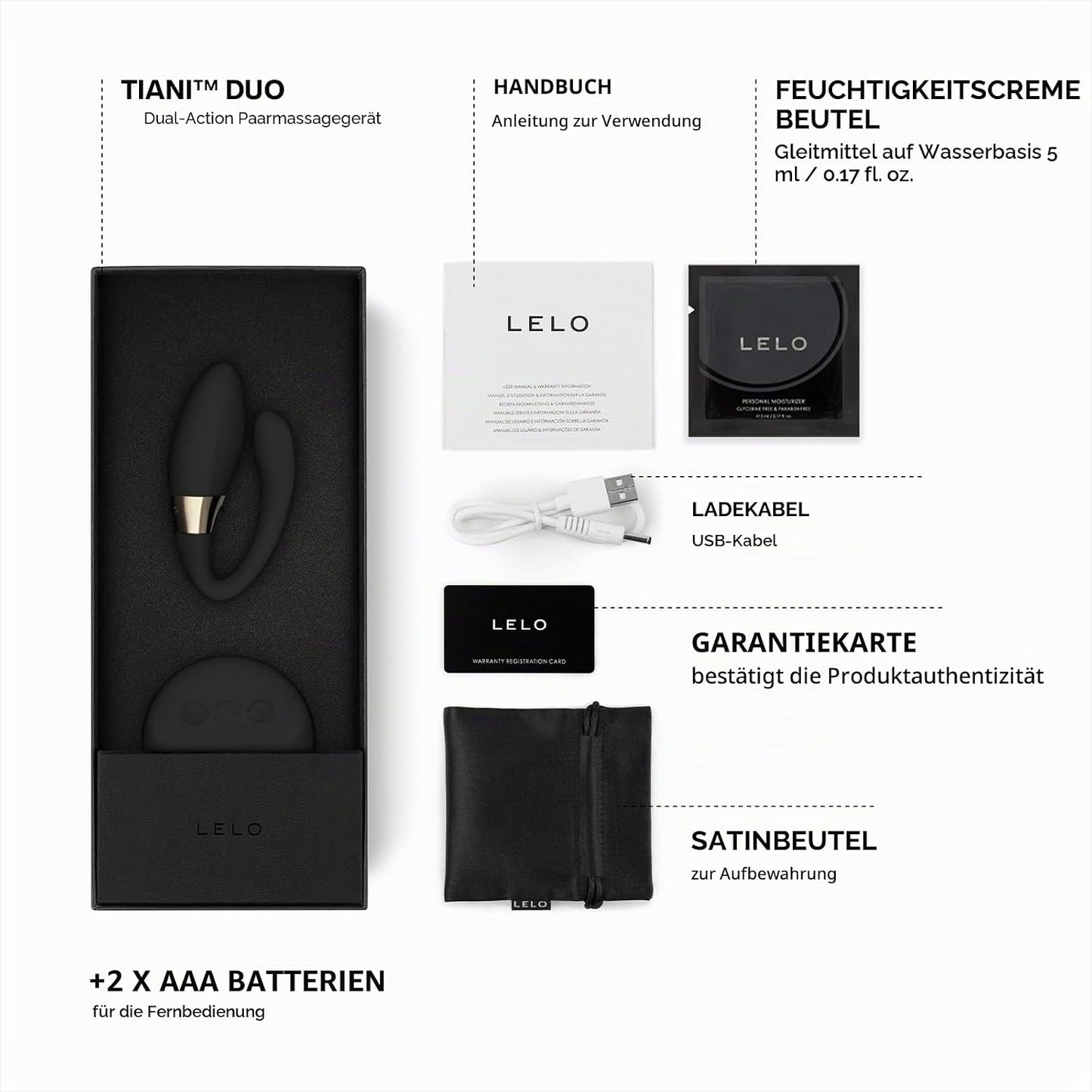 Tiani Duo Paarvibrator mit 2 Motoren und 8 Vibrationseinstellungen, Black TIANI Duo