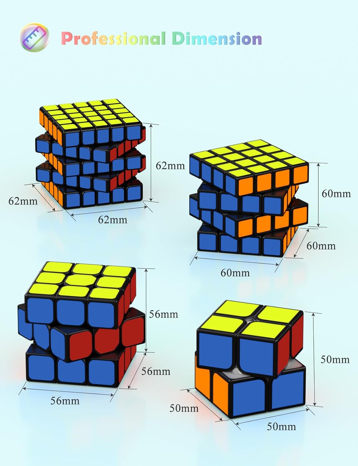 4-teiliges Zauberwürfel Speed Cube-Set, Sticker Cube