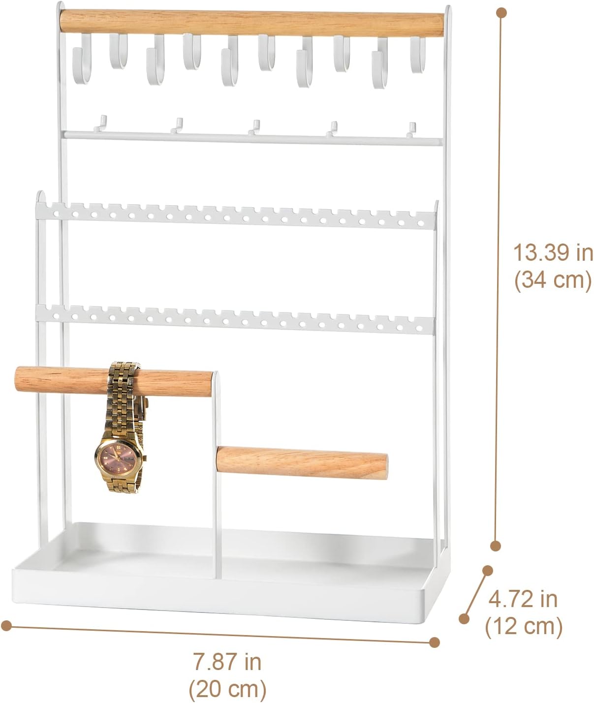 Schmuckständer mit 15 Haken & 40 Löchern für Ohrringe, Weiss