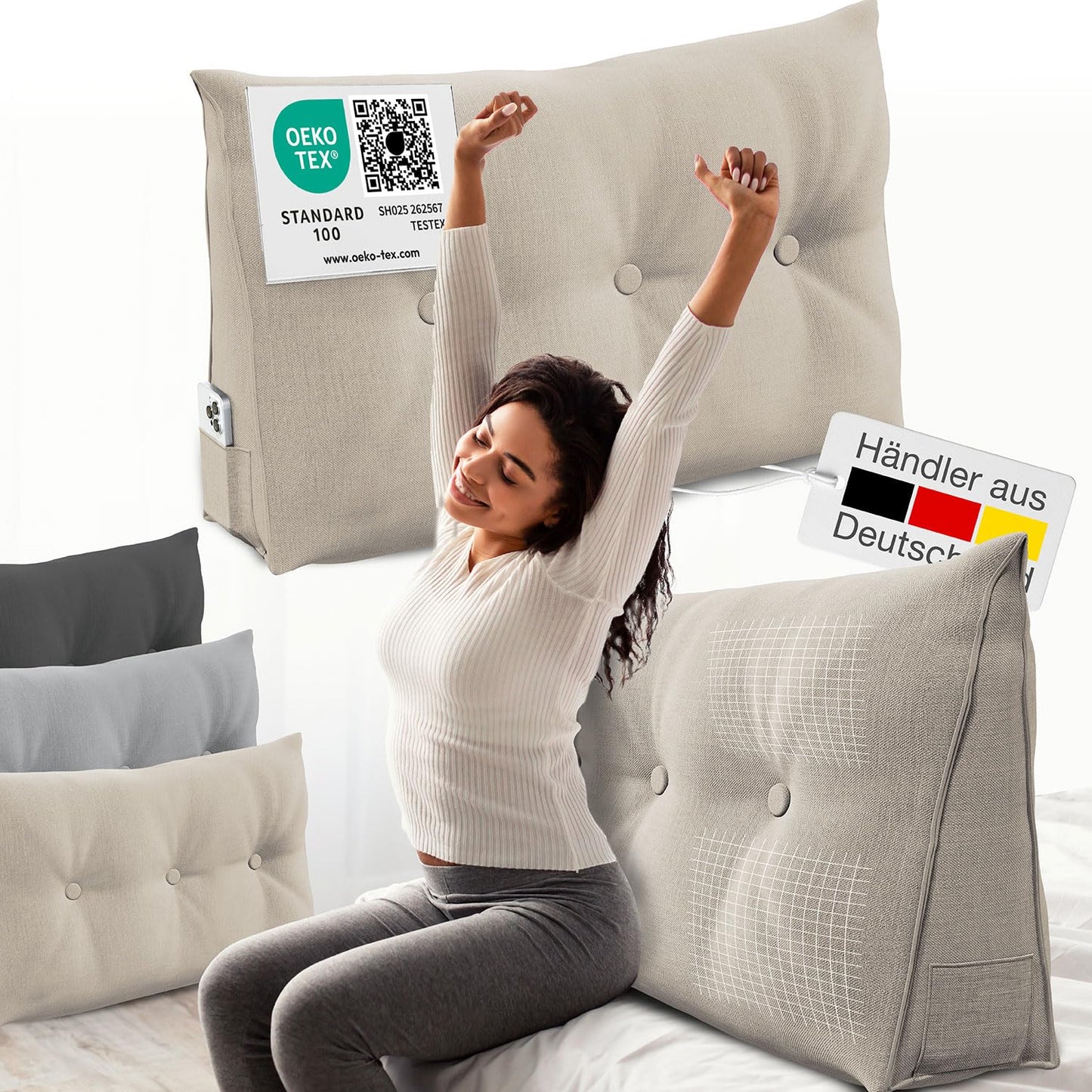 Bett- und Rückenstützkissen, Sand 100 cm
