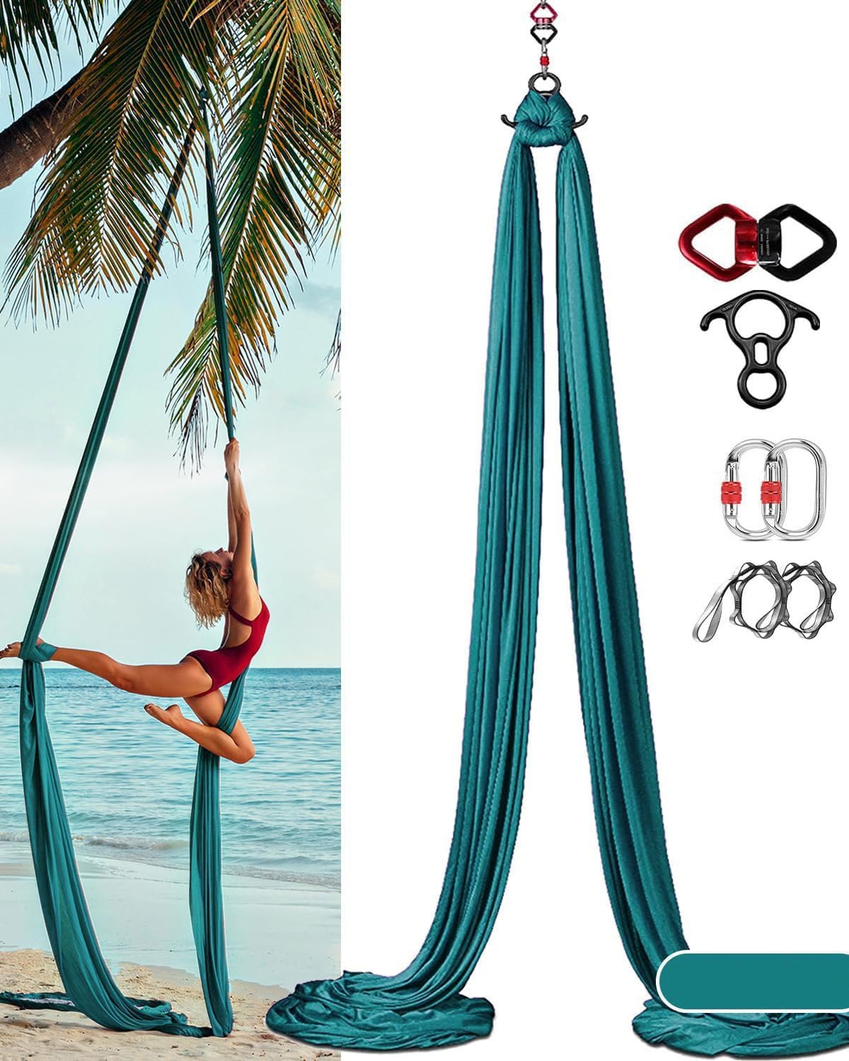 Aerial Yoga Vertikaltuch Set, 8 m, inkl. Zubehör, Dunkelgrün