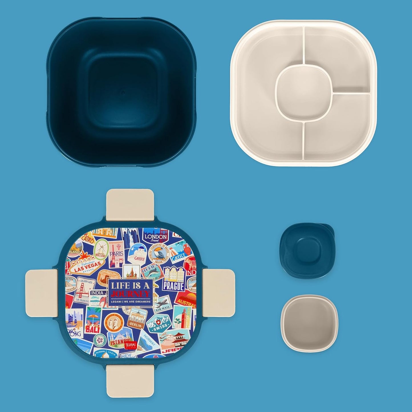 Lunchbox mit Fächern und Gewürzbehälter, TRAVEL STICKERS