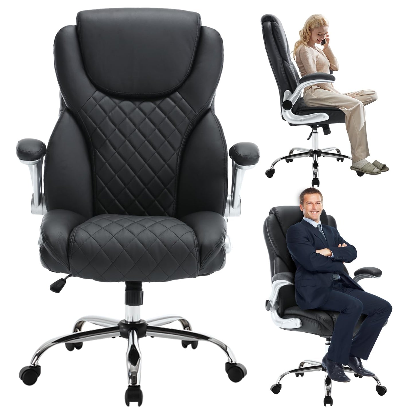Ergonomischer Bürostuhl mit Lendenwirbelstütze, Dunkelschwarz Klassisch