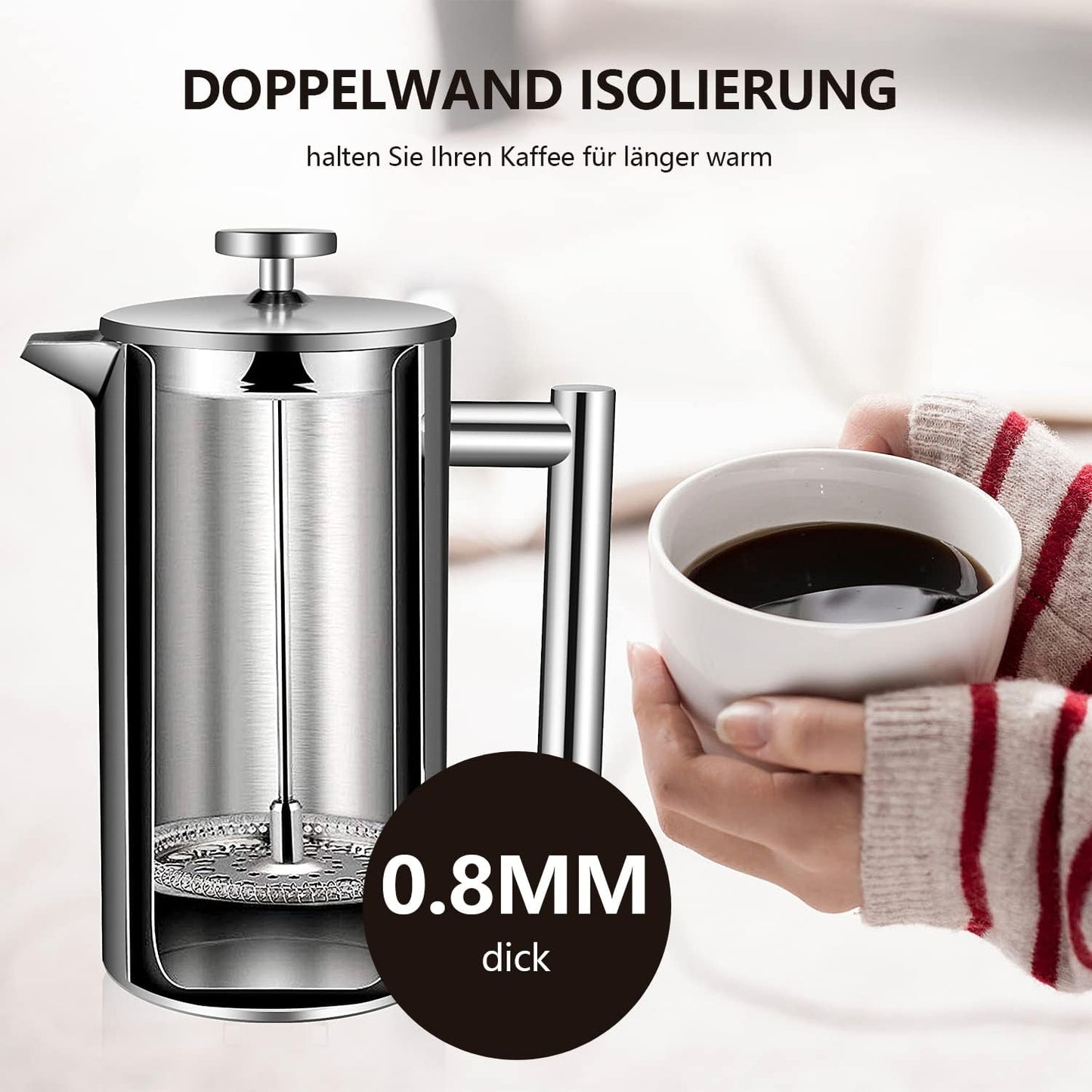 French Press mit 5 Ersatzfiltern, 1 L