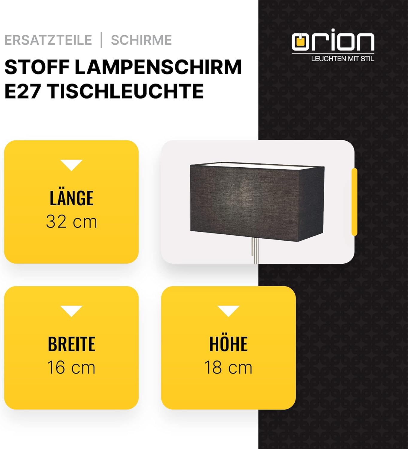Rechteckiger Lampenschirm, Schwarz 32x16x18cm