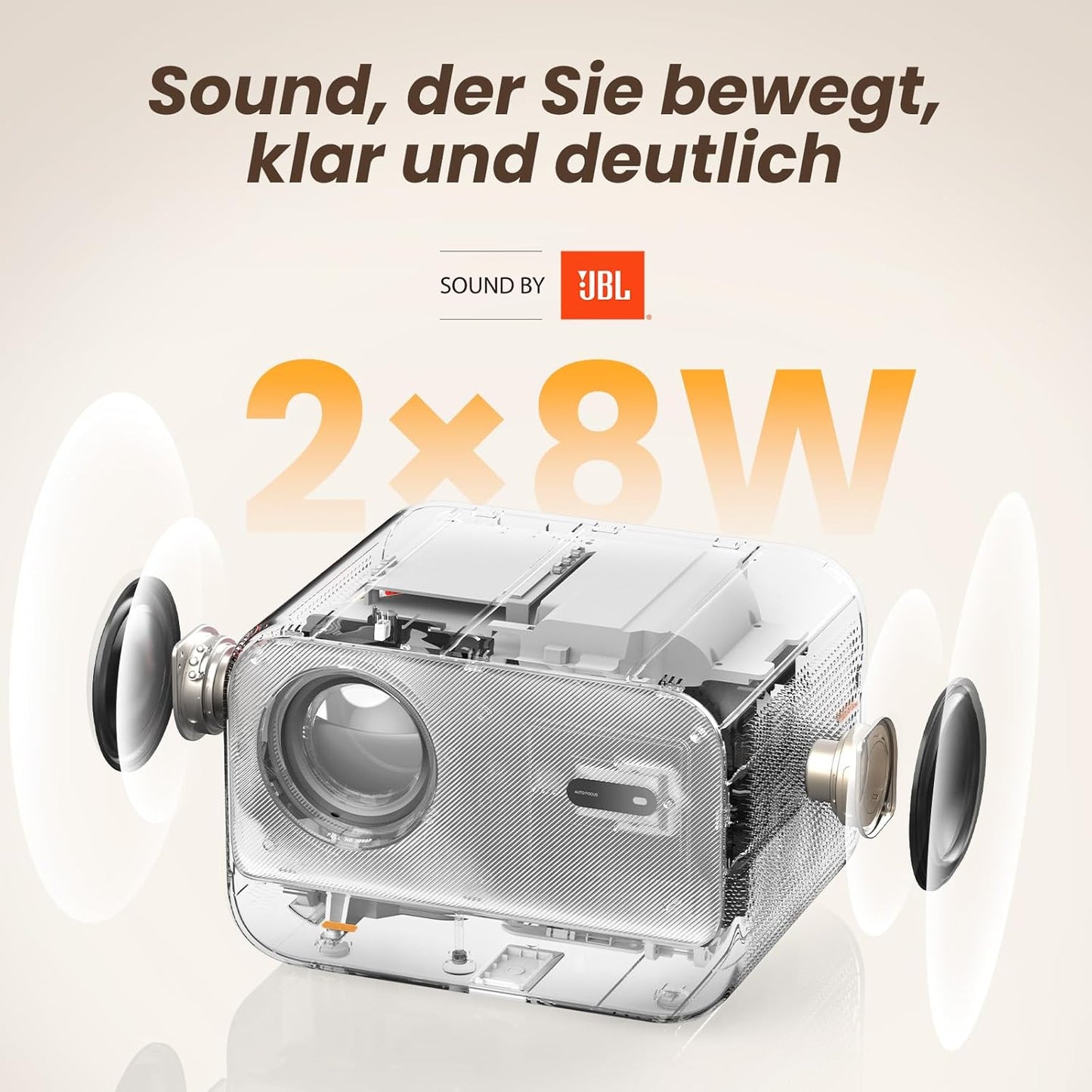 LED Projektor mit Autofokus und WiFi 6, Butterweiss