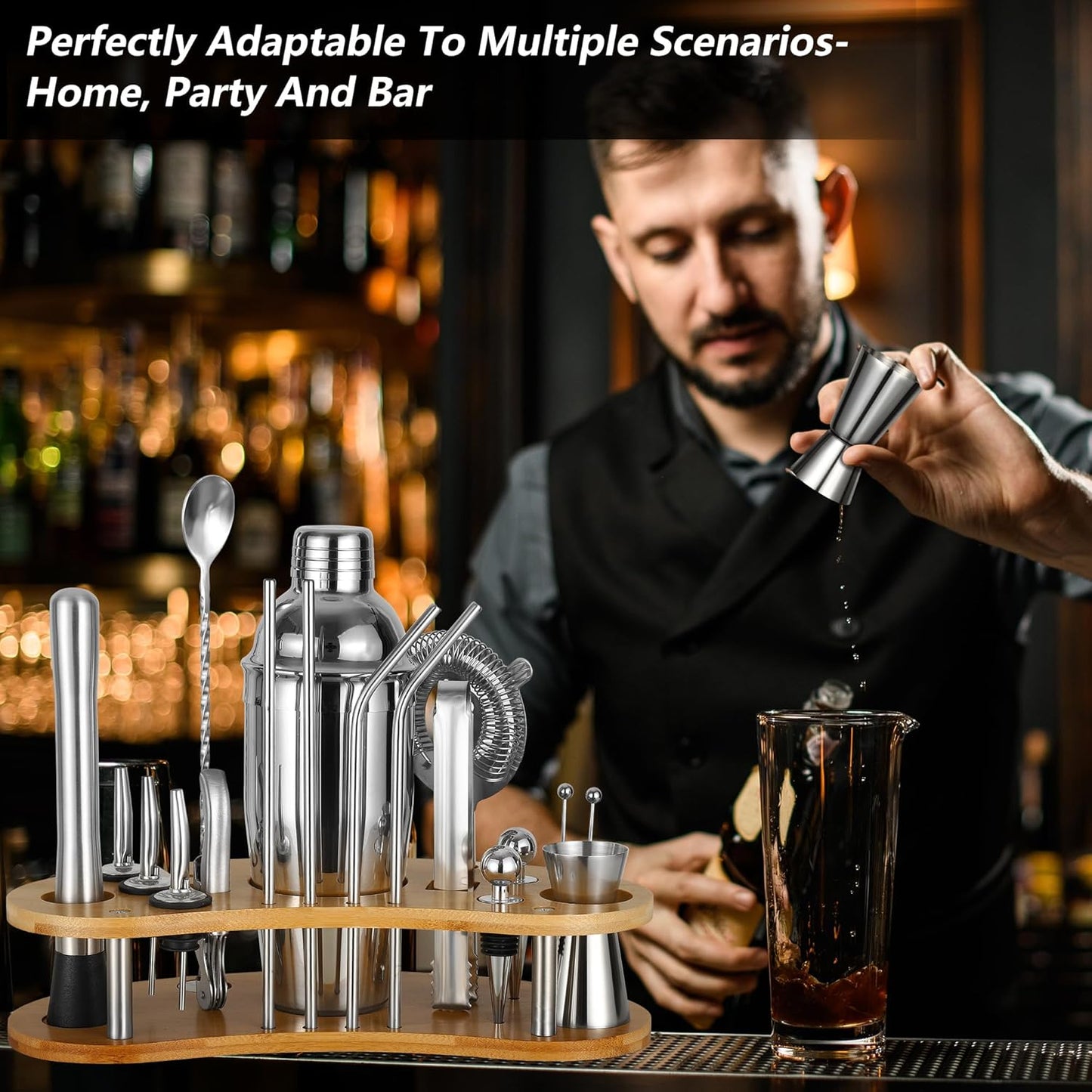 Cocktail Shaker Set, Silber-19 Stück