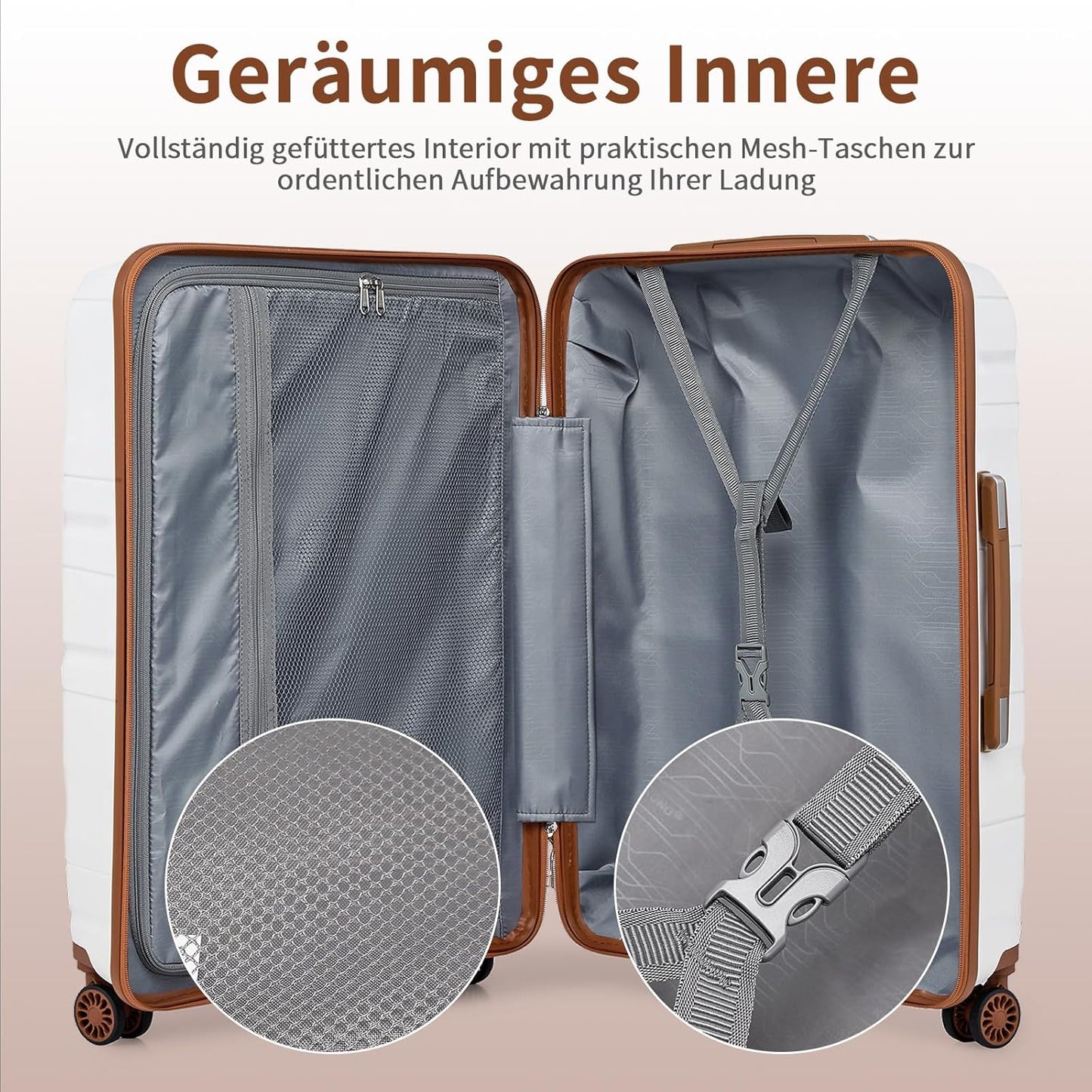 Reisekoffer mit Hartschale und TSA Schloss, Weiss Mittelgross Koffer