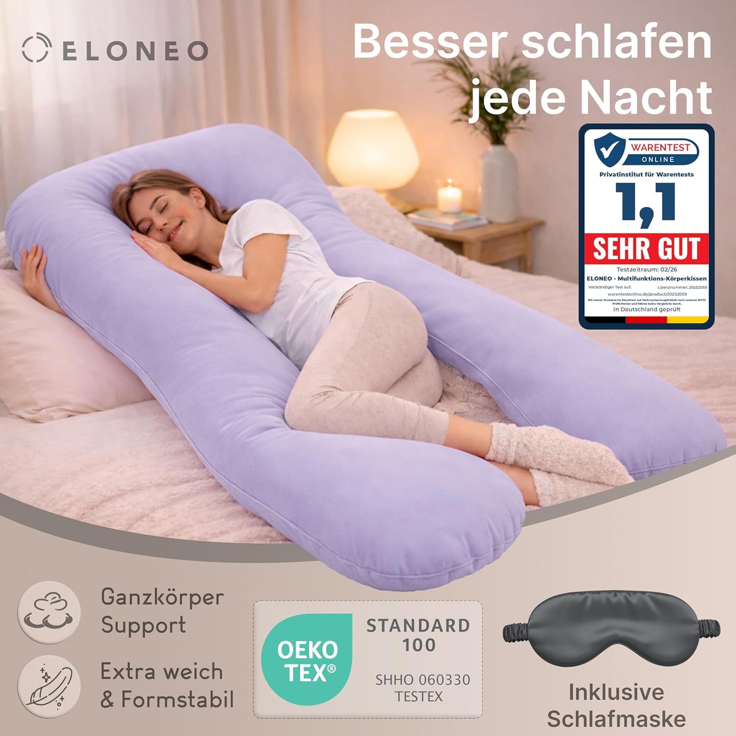 Seitenschläferkissen mit Bezug, Lila