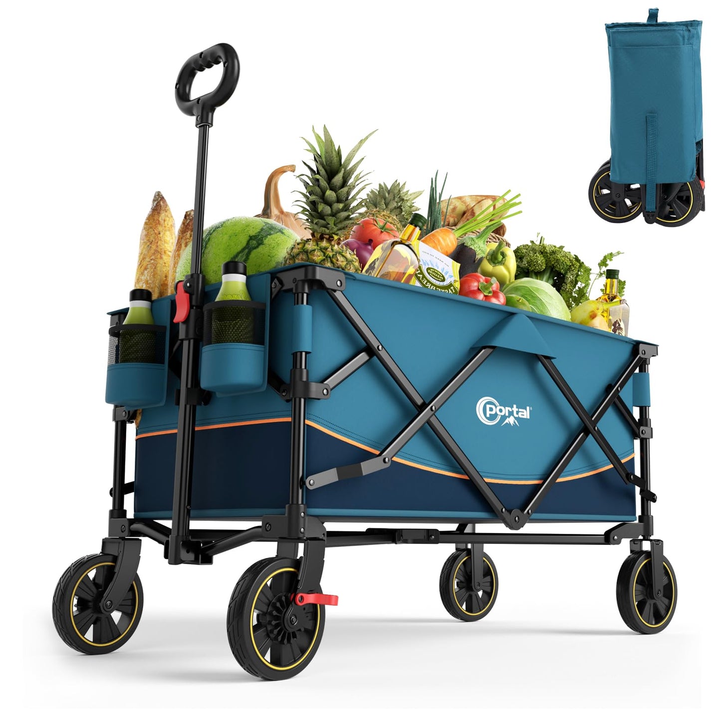 Faltbarer Bollerwagen mit Seitentaschen und Getränkehalter, Blau