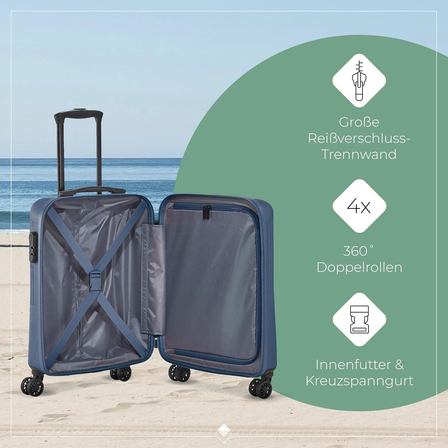 Kratzfester Handgepäck-Trolley mit Zahlenschloss, Blau Trolley Handgepäck (55 cm)