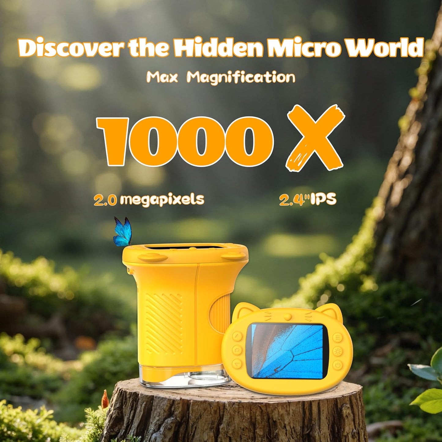 Digitales 4K Taschenmikroskop mit Display und 1000X Vergrösserung, Orange