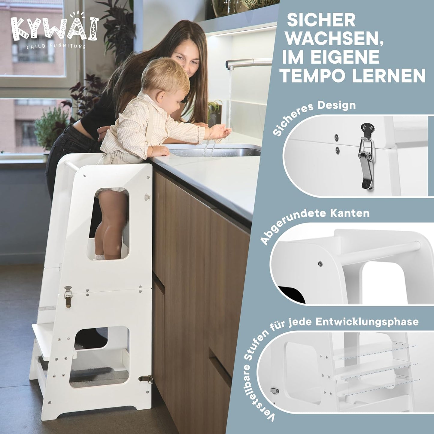Lernturm & Tisch 2-in-1 klappbar, höhenverstellbar, Weiss