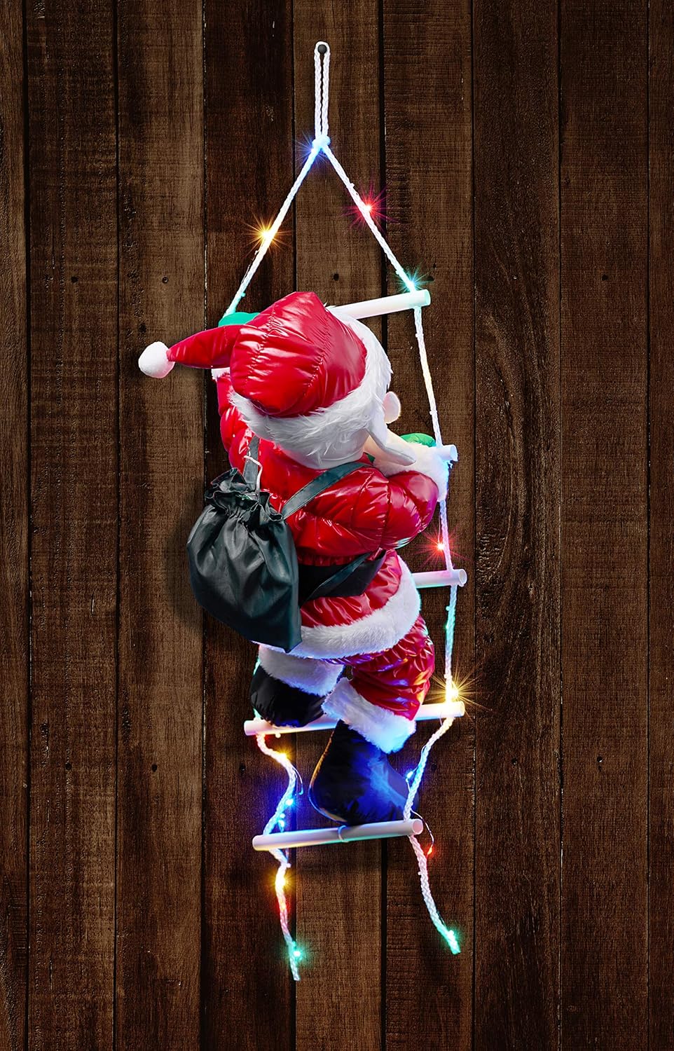 Weihnachtsmann auf Strickleiter mit LED-Beleuchtung, Traditionell