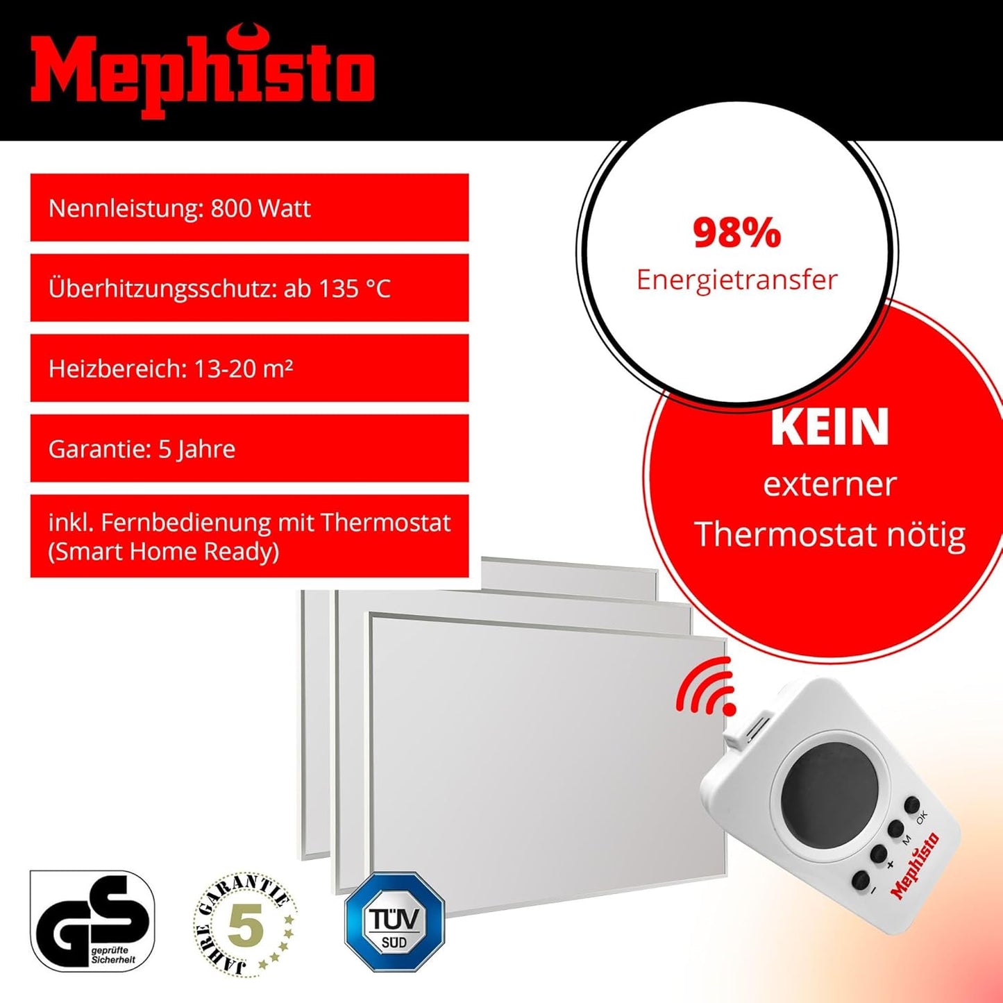 Infrarot Heizung, 800W Inkl. Wandmontage-set