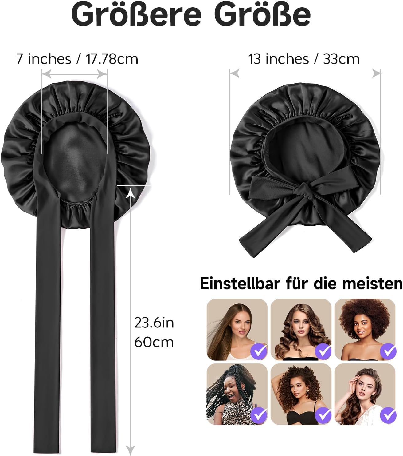 Schlafmütze aus Maulbeerseide, Schwarz