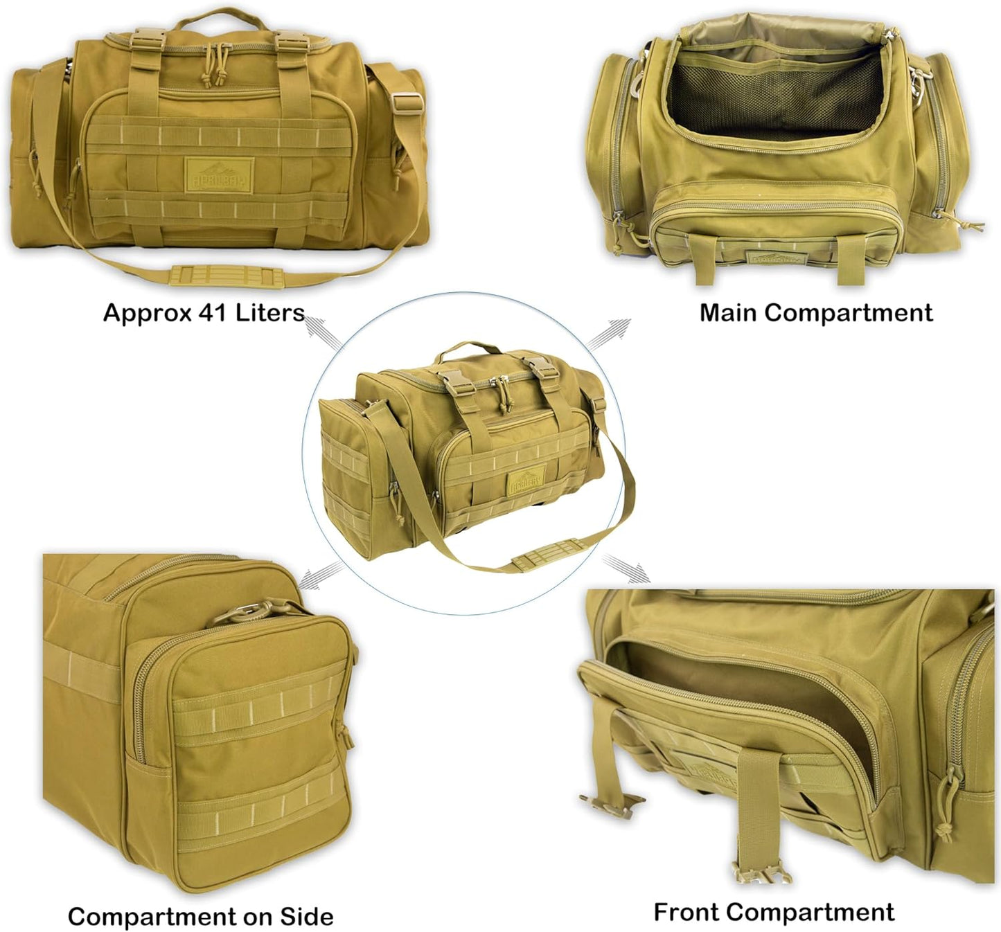 Sporttasche für Fitness und Reisen, 43L Khaki