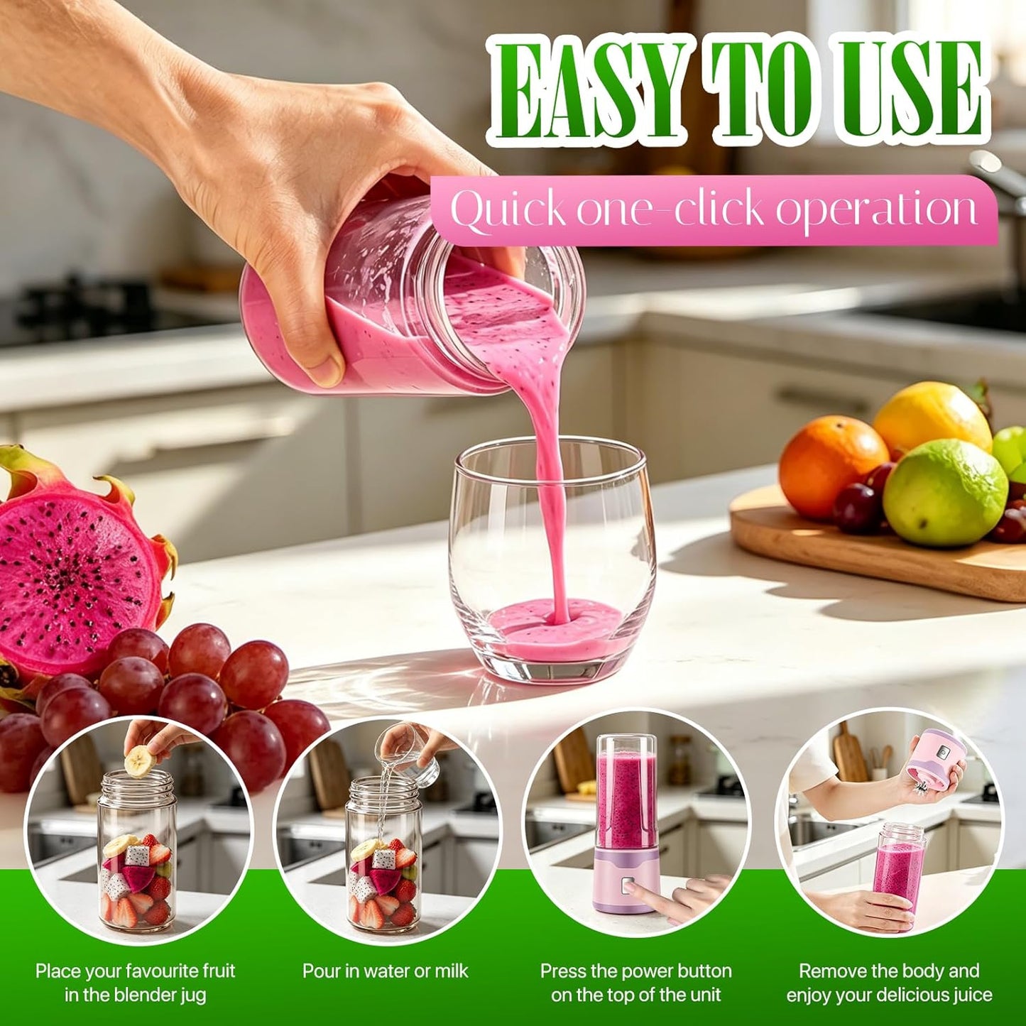 Tragbarer Smoothie Maker, Rosa