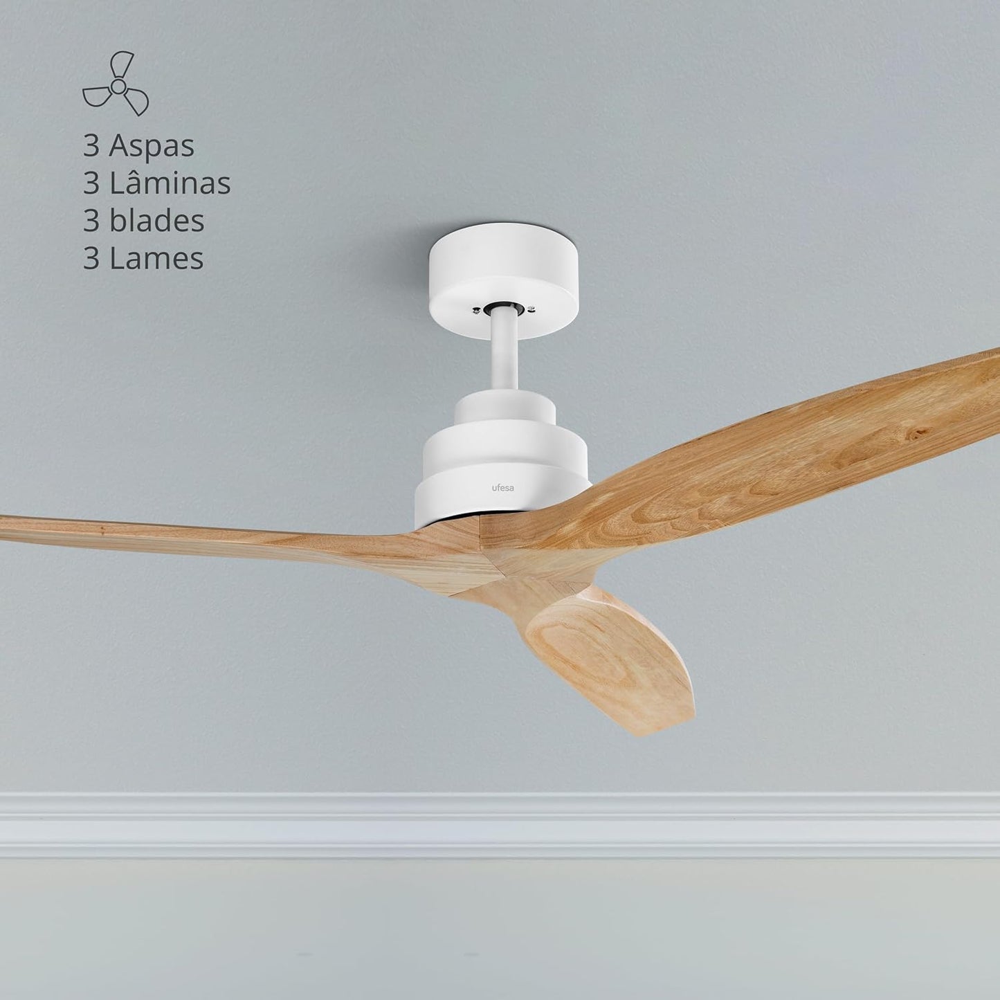Deckenventilator mit Timer und Fernbedienung, Ohne Licht Weiss - Helles Holz