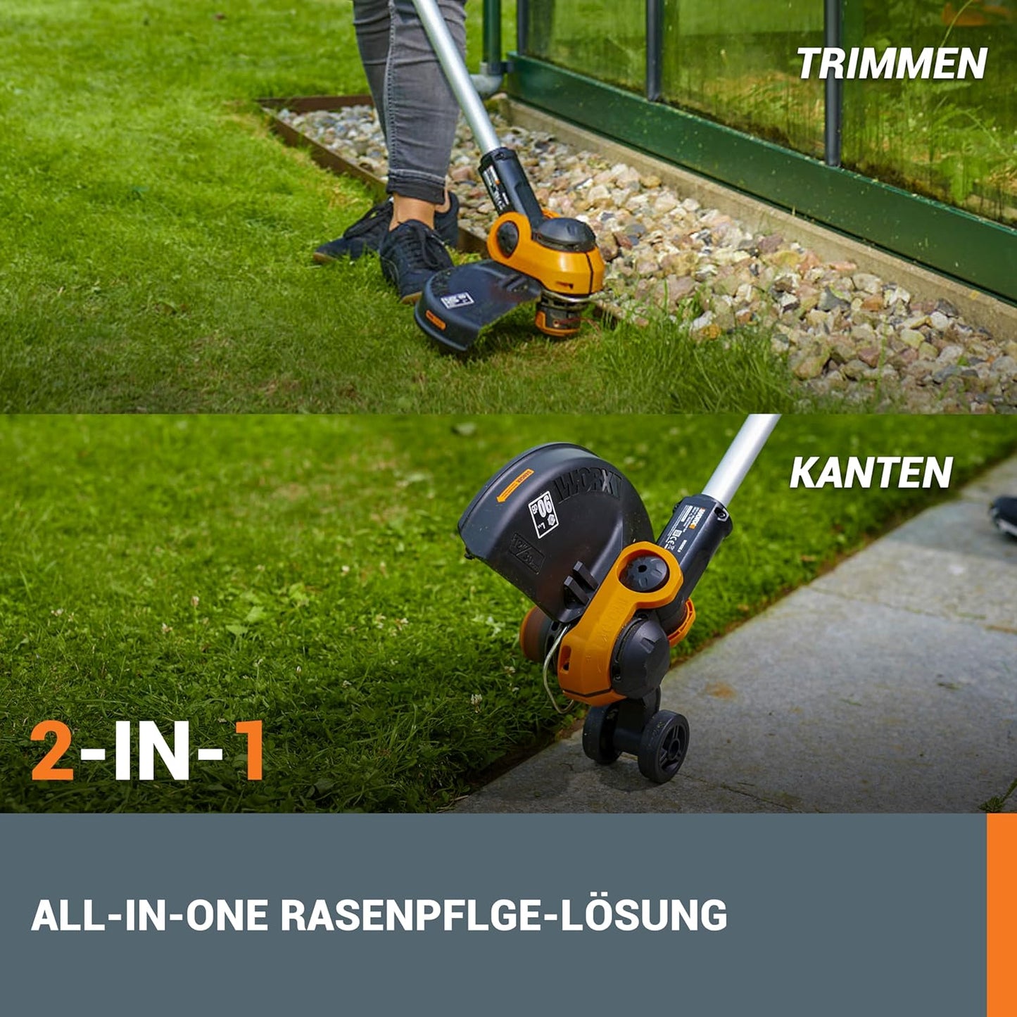 WG163E Akku-Rasentrimmer und Kantenschneider inkl. 2x 2Ah Akkus & Ladegerät, inkl. 2 x 2Ah Akkus & Ladegerät