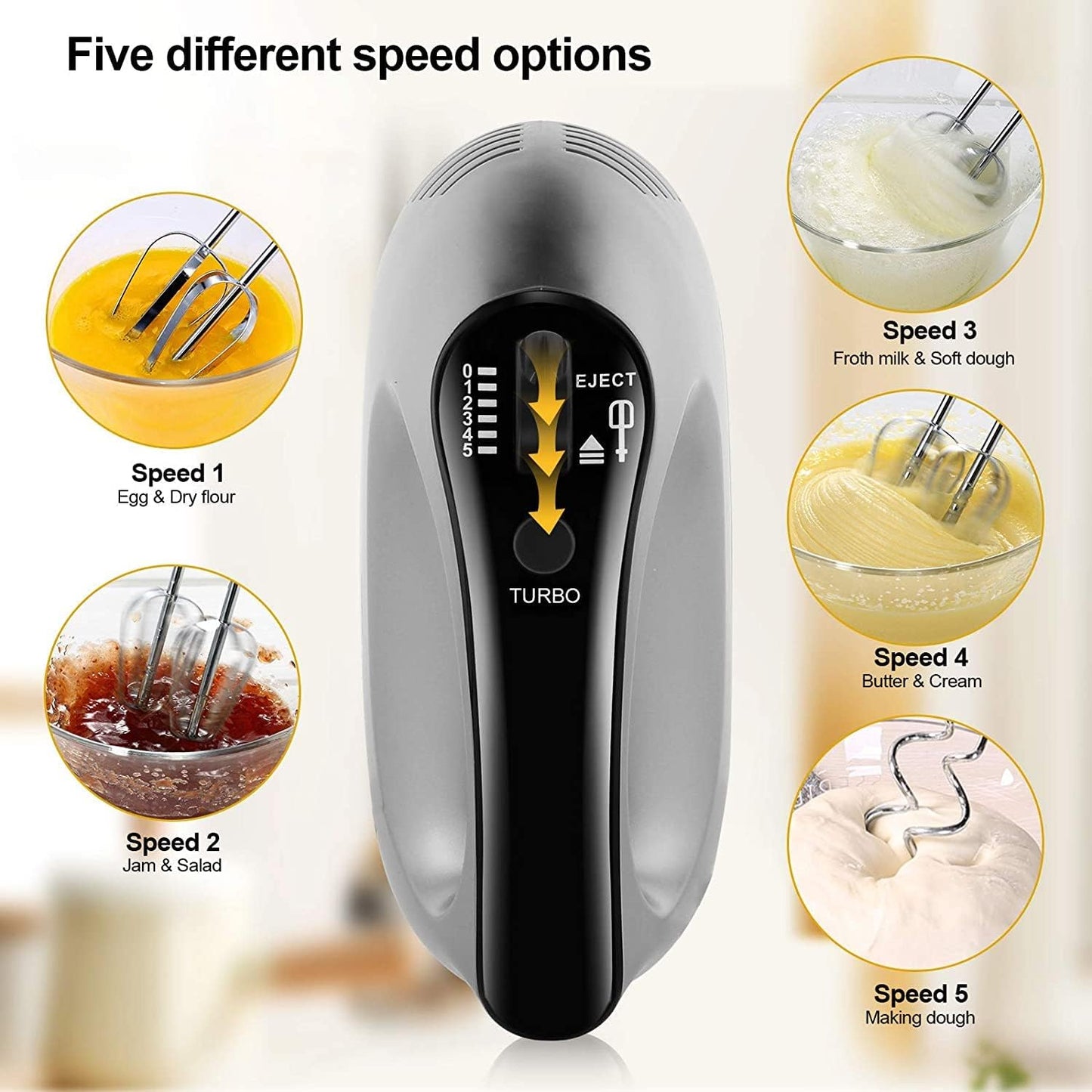 Handmixer mit Zubehör-Set, Silbergrau