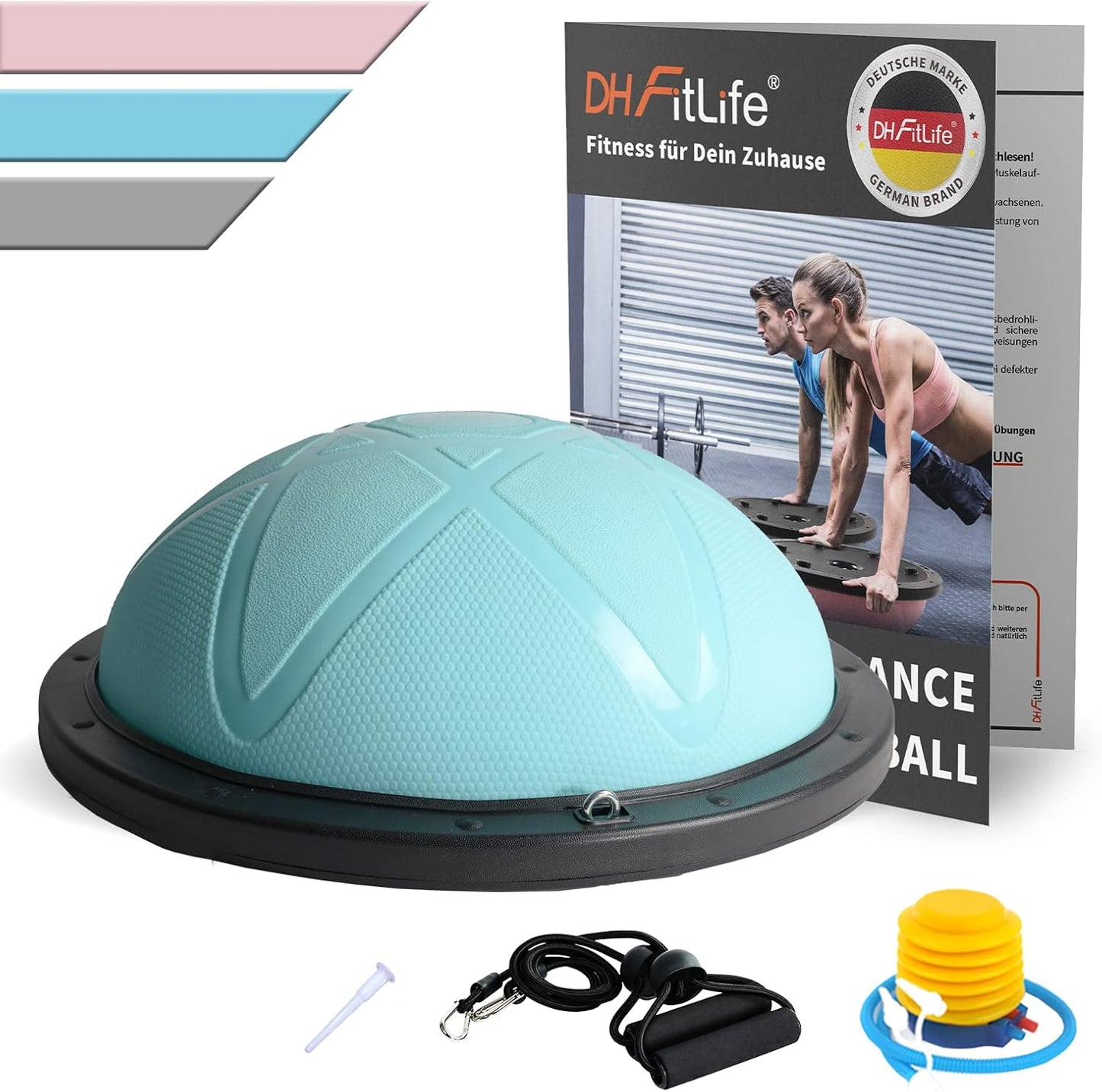 Balance Ball mit Fitnessbändern, Blau