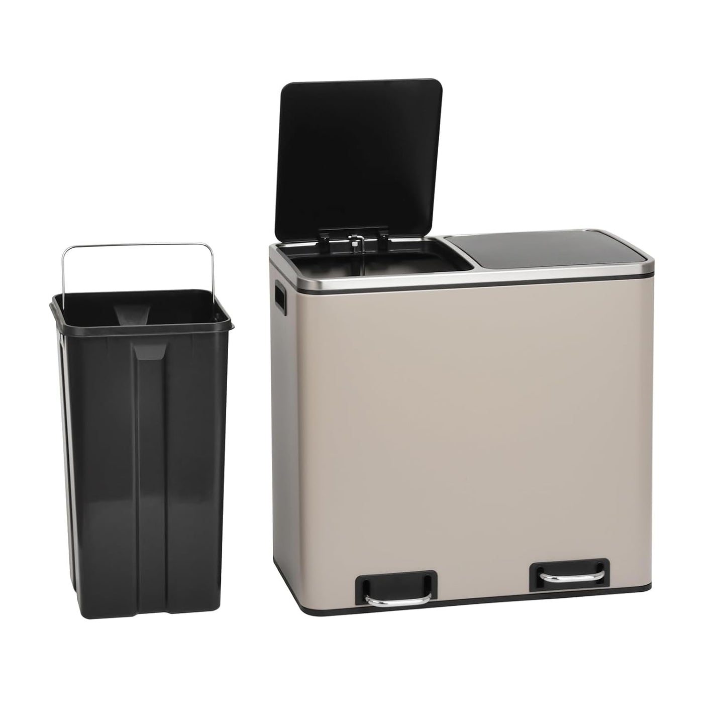 TM2X24 Treteimer mit Mülltrennsystem und Softclose (2 Fächer á 24 L), Taupe TM2X24