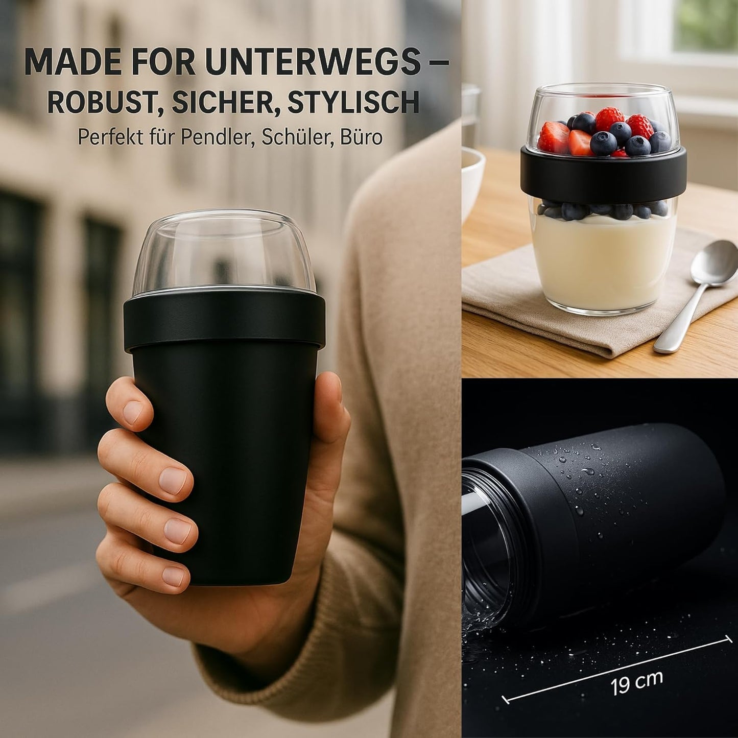 2in1 Müslibecher mit auslaufsicheren Fächern, 700 ml (1er Pack)