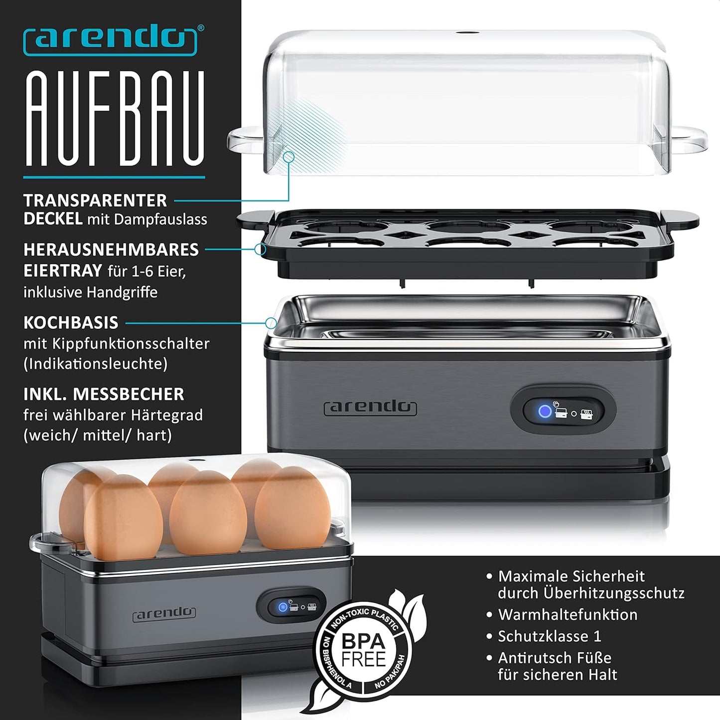 Wasserkocher-Set mit Eierkocher und Warmhaltefunktion, A: Cool Grey