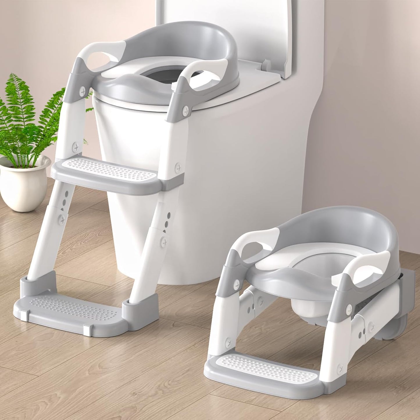 3-in-1 Kindertoilettensitz mit Treppe, Grau
