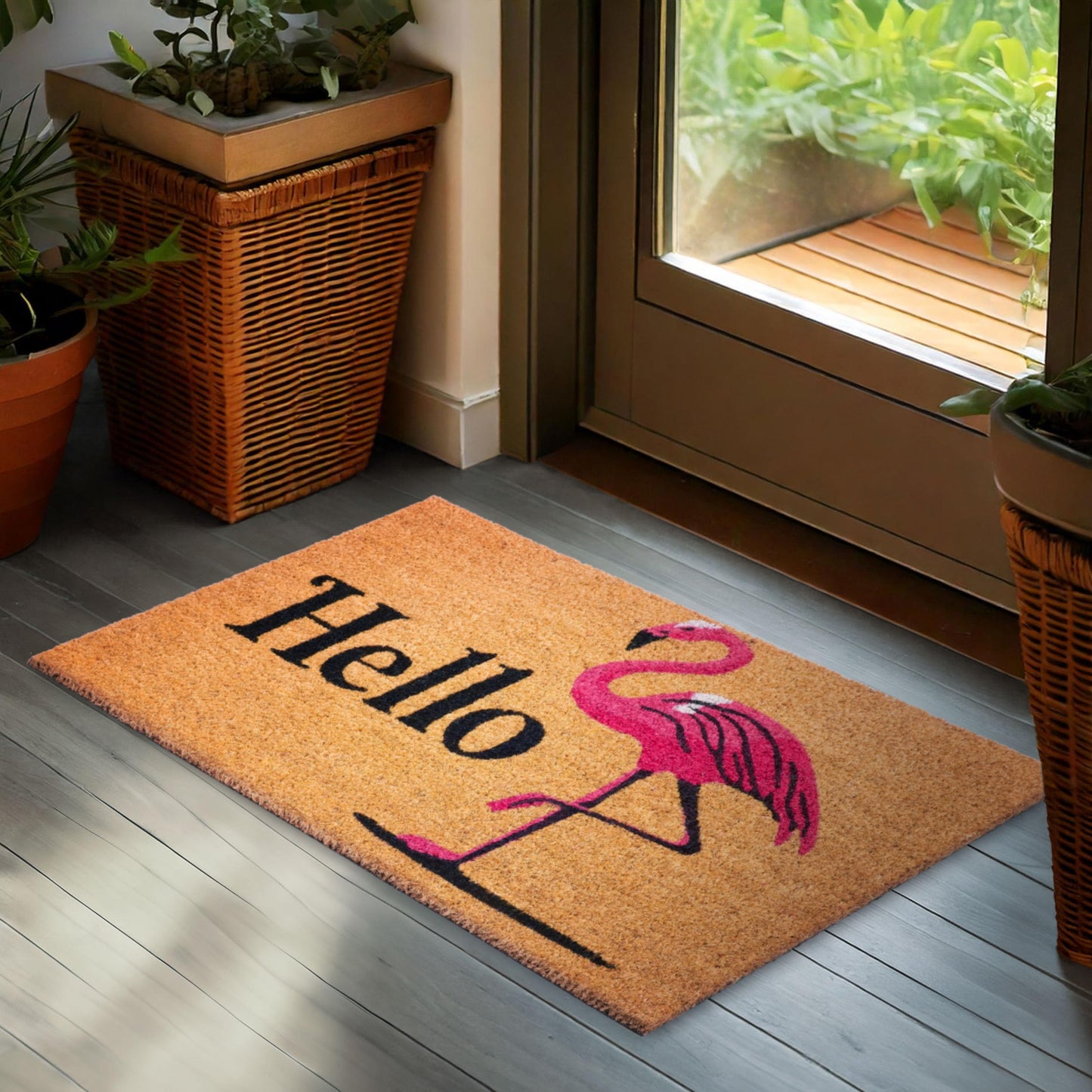 Antirutsch Fussmatte, Hello - Flamingo