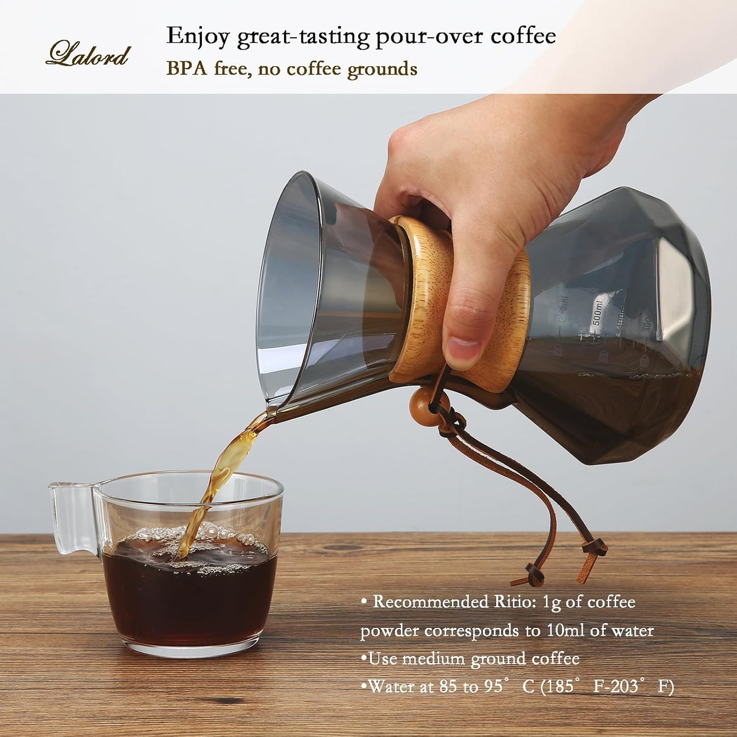 Pour Over Kaffeebereiter mit Edelstahlfilter 600 ml, 600 ml(Steel Filter, Gray)