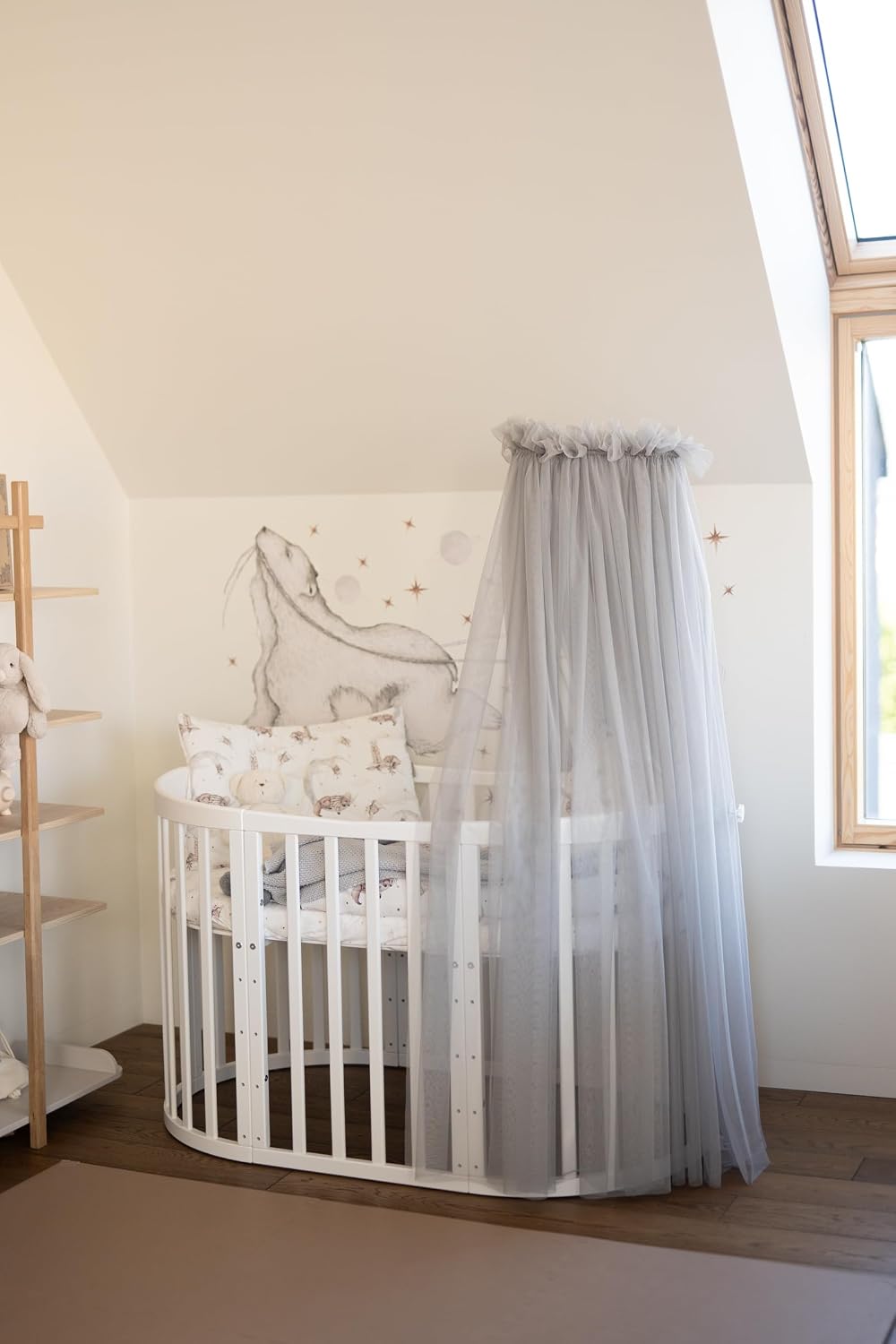 Baldachin Betthimmel aus Tüll für Babybett, Grau