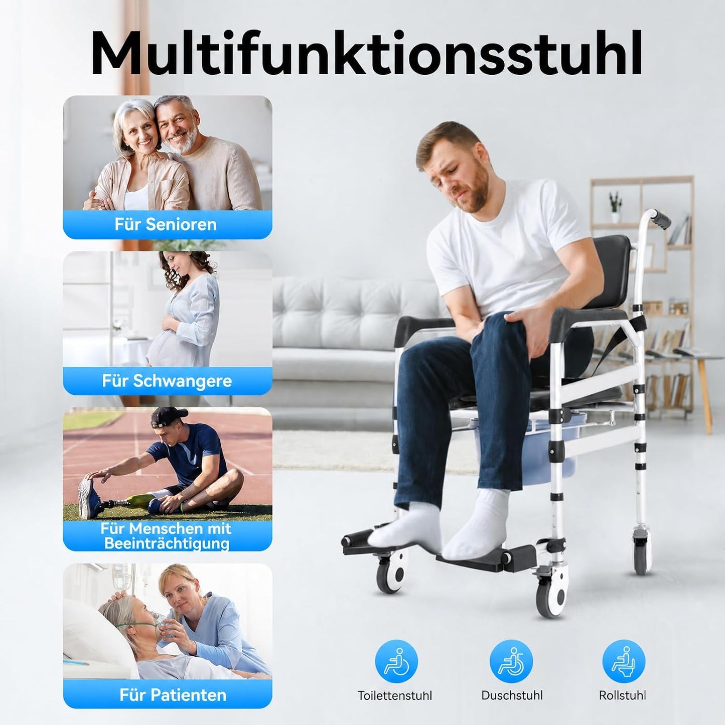 Klappbarer Duschrollstuhl mit Rädern
