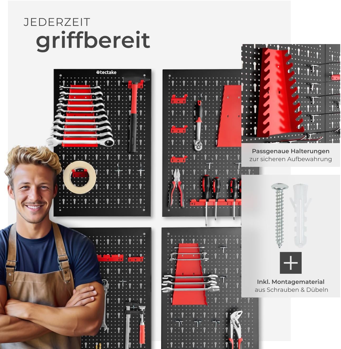 Werkzeuglochwand Set mit Halterungen, 4-teilig, 4-tlg.